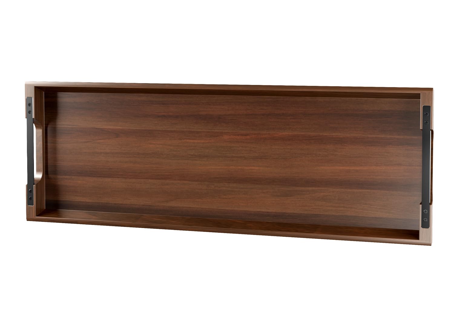 Acacia Wood Serving Tray with Metal Handles, 17x13in Food Drinks Tray for Coffee Table, Breakfast, Dinner & Bar, Rustic Decorative Storage Tray for Ottoman, Kitchen, Elegent Gift Packaging