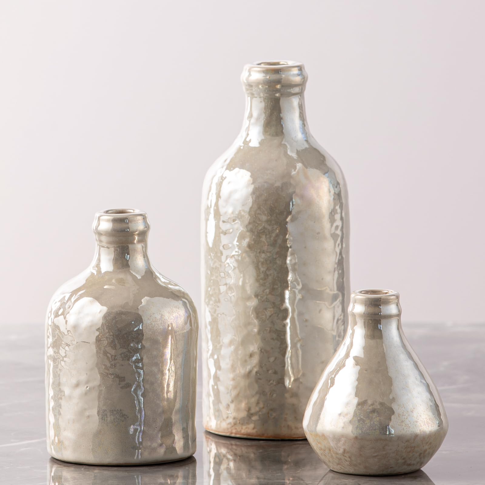 Ceramic Vase Set of 3 | Decorative Vases Home Decor | Flower Pampass Boho Modern Neutral Vase for Living Room, Table, Mantel, Entryway, Bookshelf, Kitchen, Bedroom, Bathroom - Multicolor