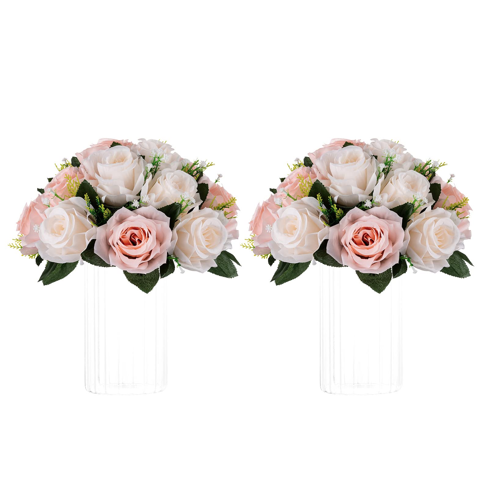 Nuptio Artificial Flower Centrepieces for Tables - 6 Pcs Burgundy & Dusty Rose & Creamy White Fake Flowers Roses Balls 9.5in Diam - Silk Faux Rose Arrangement for Wedding Party Centerpiece Table Decor