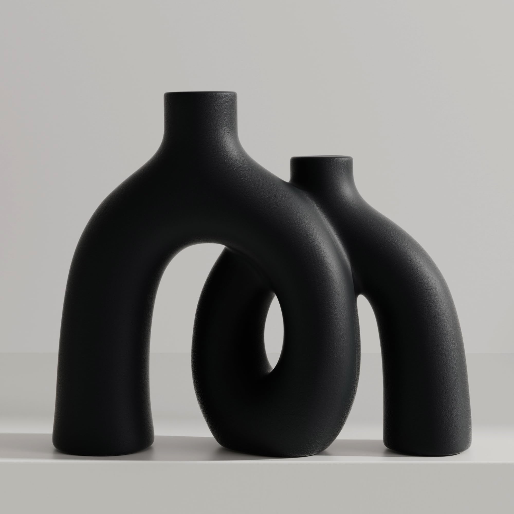 Hug Donut Decorative Vase Set - Modern Nordic Boho Style Vases Home Decor, Matte Ceramic Decorations for Living Room Shelf, Bookshelf Mantle Entryway Table or Console Décor (Cream White)