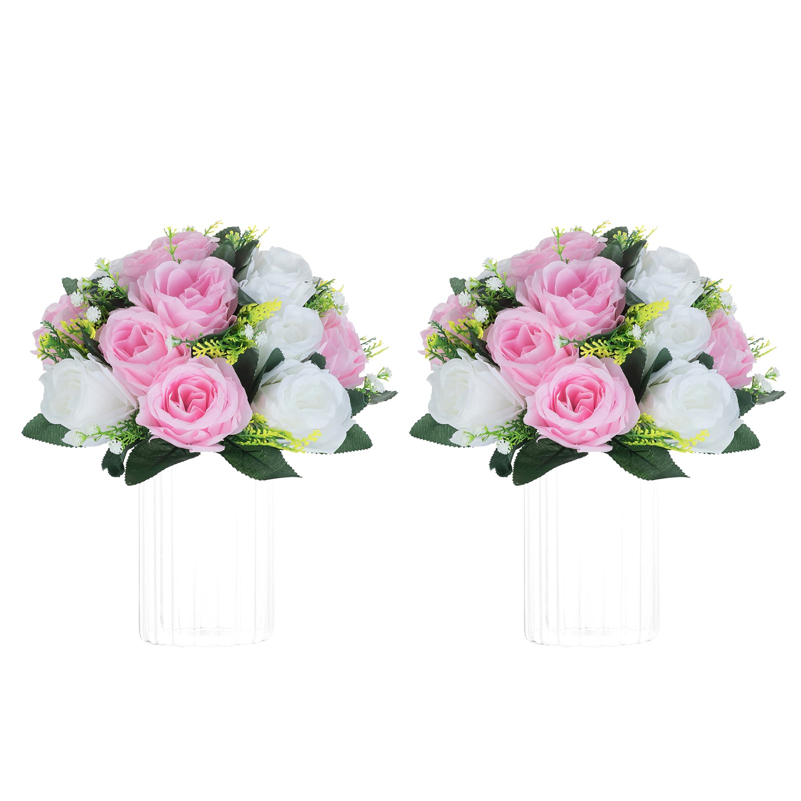 Nuptio Artificial Flower Centrepieces for Tables - 6 Pcs Burgundy & Dusty Rose & Creamy White Fake Flowers Roses Balls 9.5in Diam - Silk Faux Rose Arrangement for Wedding Party Centerpiece Table Decor