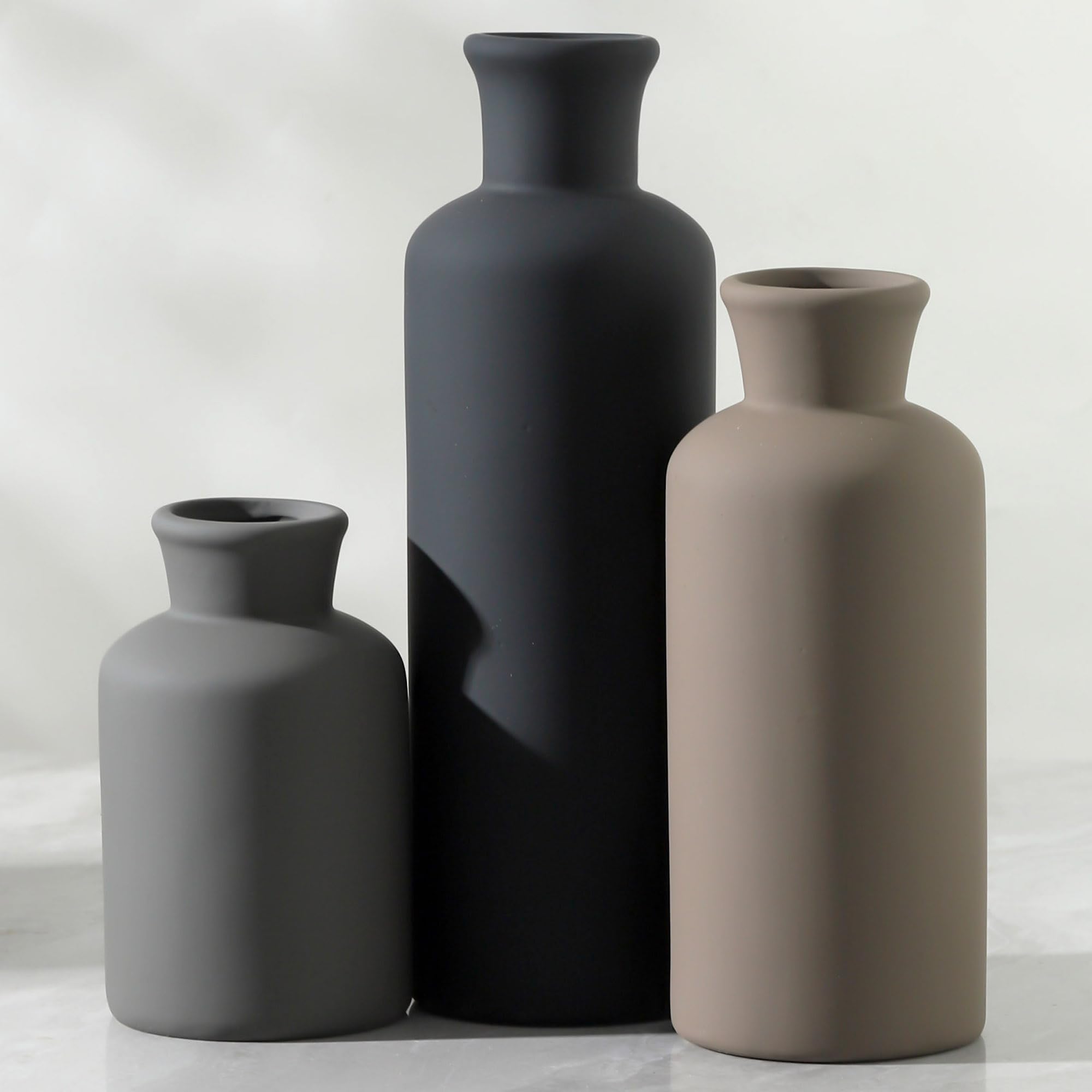 Ceramic Vase Set of 3 | Decorative Vases Home Decor | Flower Pampass Boho Modern Neutral Vase for Living Room, Table, Mantel, Entryway, Bookshelf, Kitchen, Bedroom, Bathroom - Multicolor