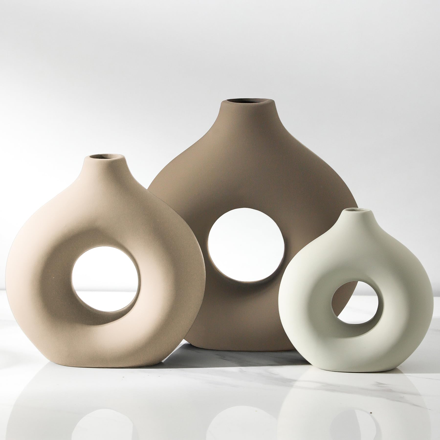 Ceramic Vase Home Table Decor - Flower Vases Set of 3 Small Living Room Centerpiece Decorations for Shelf Bedroom Office Kitchen Dining Desk Modern Aesthetic Farmhouse Decorative (Classic)