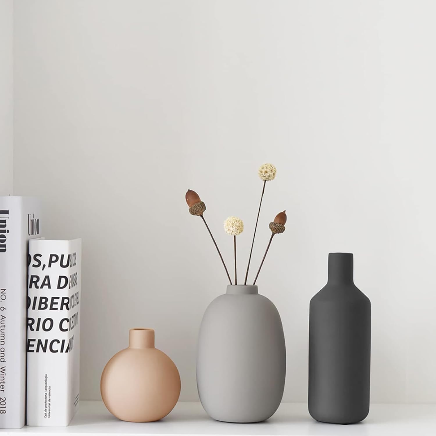 Smiletag Ceramic Modern Farmhouse Vase, Neutral Small for Table, Living Room, Shelf, Bookshelf and Entryway Décor, Set of 3