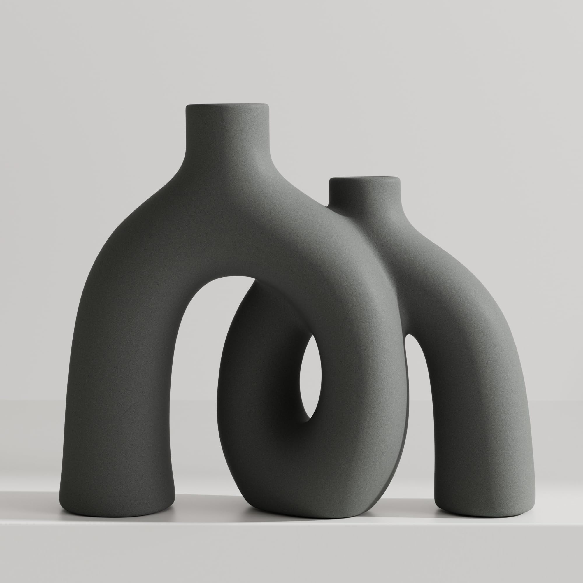 Hug Donut Decorative Vase Set - Modern Nordic Boho Style Vases Home Decor, Matte Ceramic Decorations for Living Room Shelf, Bookshelf Mantle Entryway Table or Console Décor (Cream White)