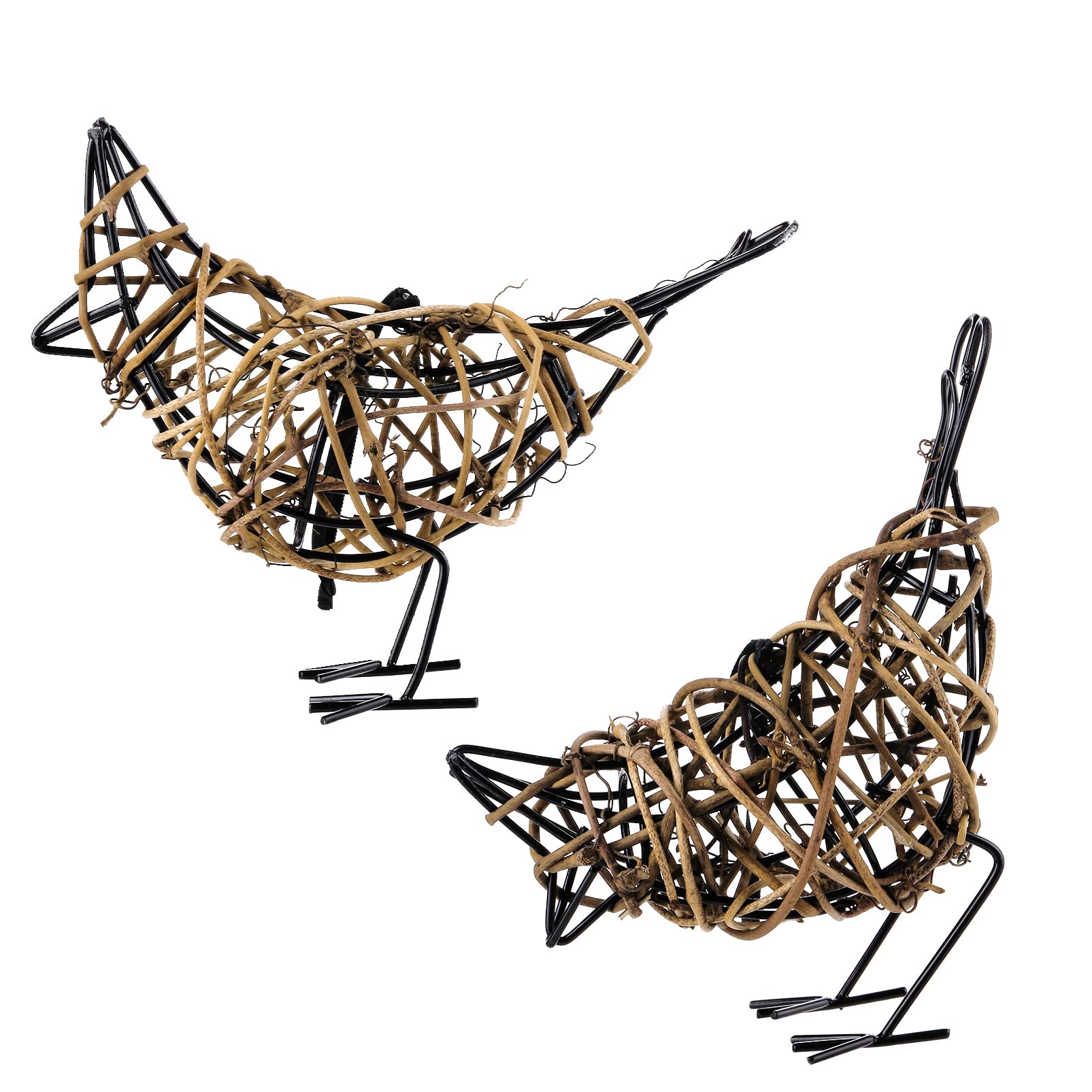 3PCS Bird Statue Farmhouse Decor Set - Christmas Ornament - Handwoven Natural Rattan Bird Figurines Table Decor, Multi-Pose Shelf & Mantel Accents