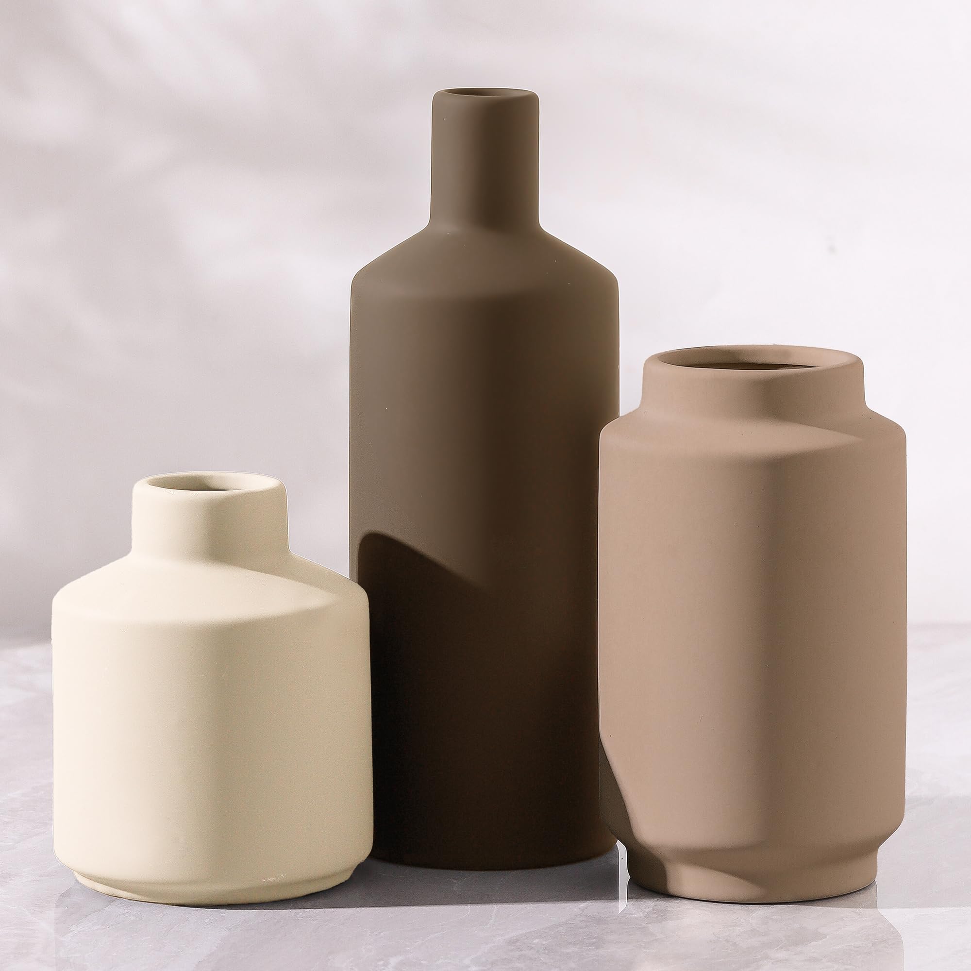 Ceramic Vase Set of 3, Modern Decorative Vases for Home Decor, Small Flower Pottery Vase Sets, Boho Farmhouse Rustic Vases for Living Room, Kitchen, Bedroom, Bathroom, Shelf, Table