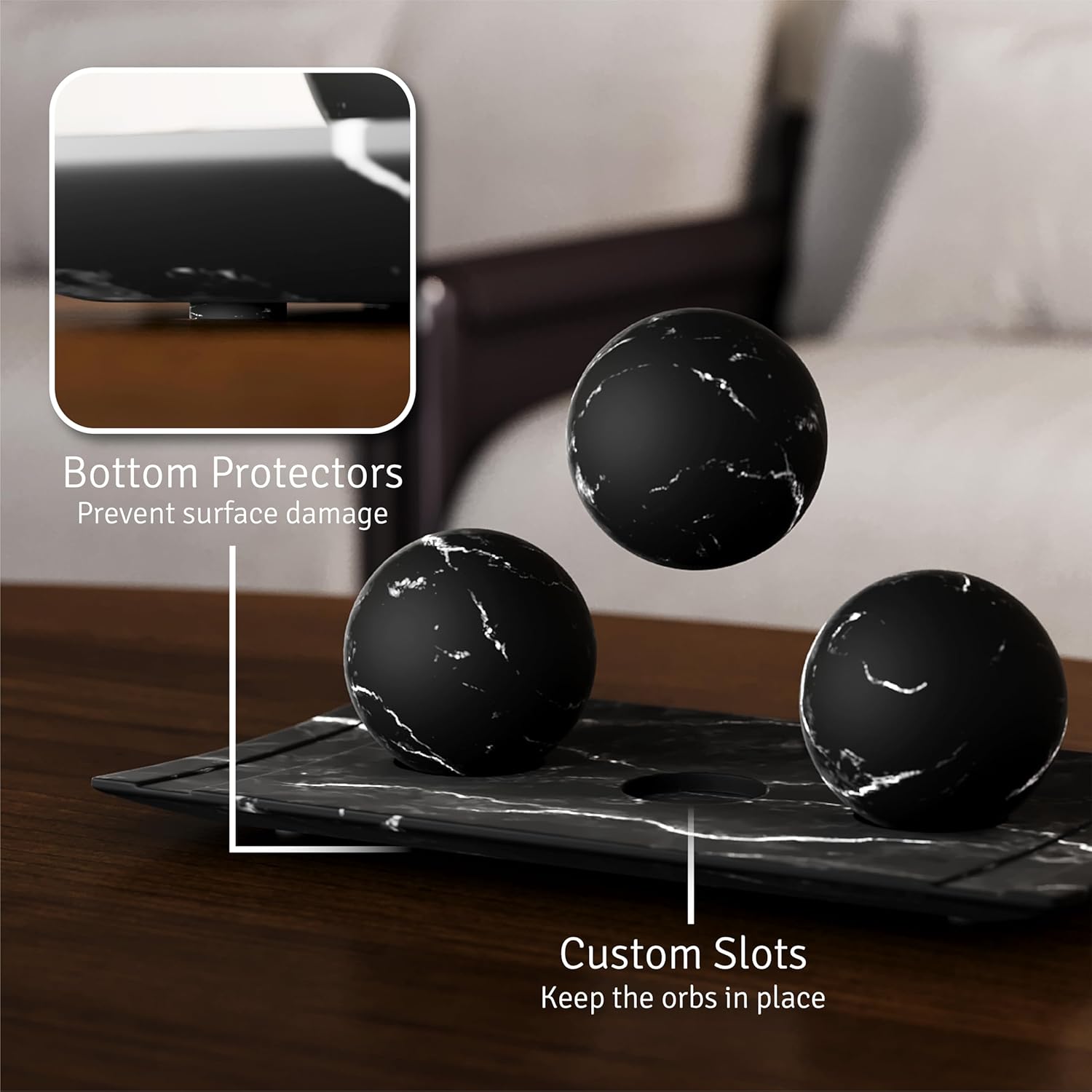 Creative Scents Black Marble Look Home Decor Bowl and Orb Set - Coffee Table Decor for Living Room - Centerpiece Table Decorations for Dining Table, Kitchen Counter, Foyer - Elegant House Decoration