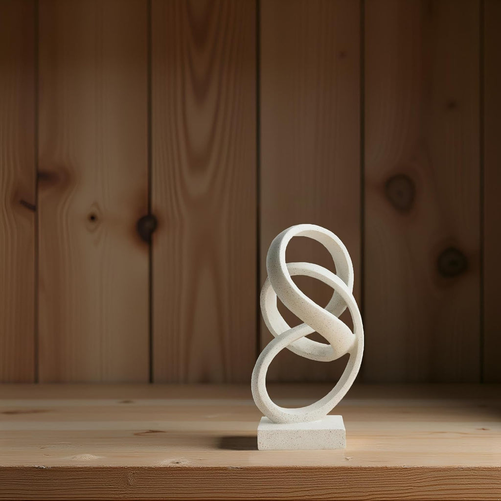 10" Modern Abstract Ribbon Decorative Sculpture, Knot Sculptures,Home Decor,Coffee Table Statues,Dining Living Room Desk Decor（White）
