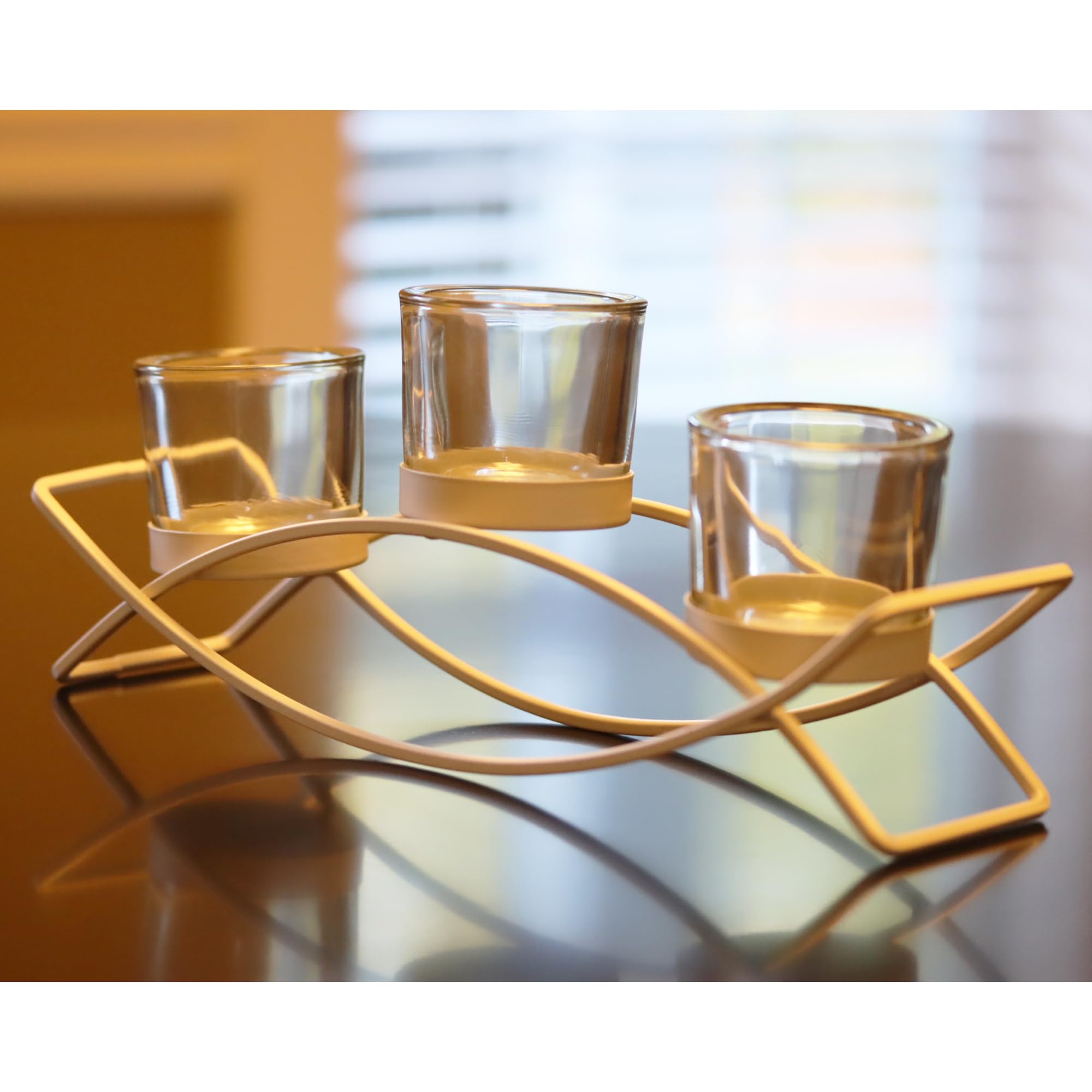 Seraphic Iron Arch Table Centerpiece Decorations Tealight Votive Candle Holder for Weddings, Patio, Kitchen, Dining Room, and Coffee Tables, Black, Clear Chunky 5 Cups