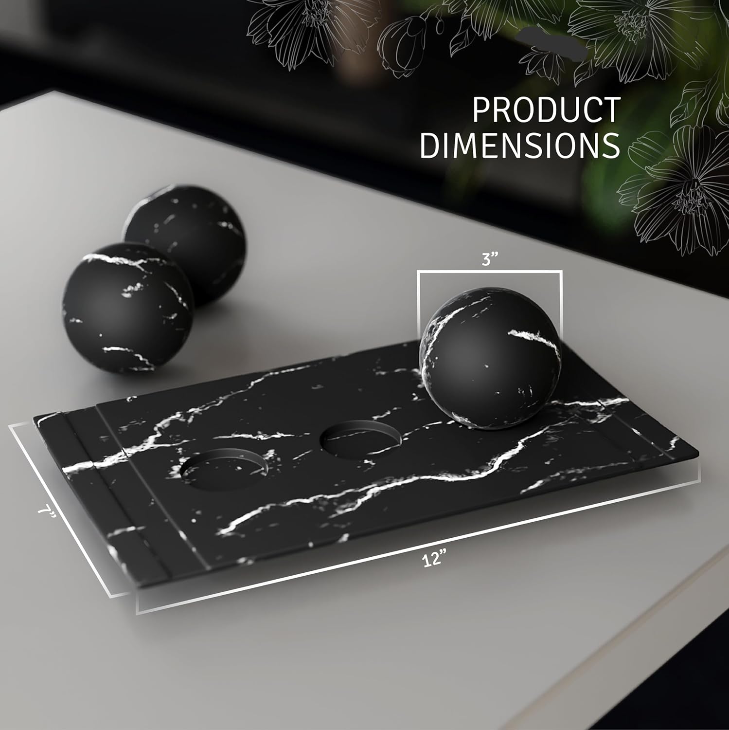 Creative Scents Black Marble Look Home Decor Bowl and Orb Set - Coffee Table Decor for Living Room - Centerpiece Table Decorations for Dining Table, Kitchen Counter, Foyer - Elegant House Decoration