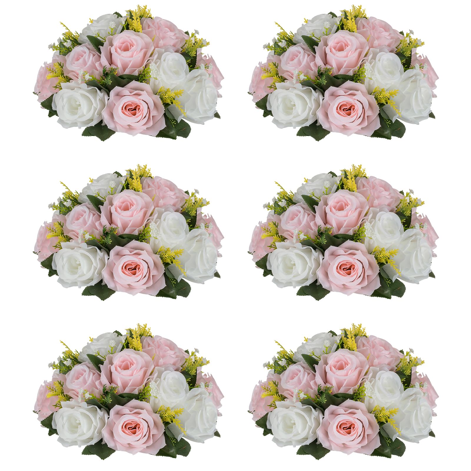 Nuptio Artificial Flower Centrepieces for Tables - 6 Pcs Burgundy & Dusty Rose & Creamy White Fake Flowers Roses Balls 9.5in Diam - Silk Faux Rose Arrangement for Wedding Party Centerpiece Table Decor