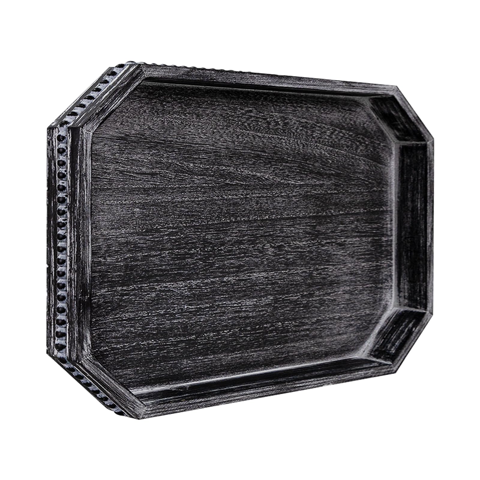 Wooden Decorative Tray, Rustic Serving Tray with Wood Bead, Farmhouse Big Tray for Ottoman, Countertop, Coffee Tabl, 16.5" x 13"x 1.6" (White Washed)