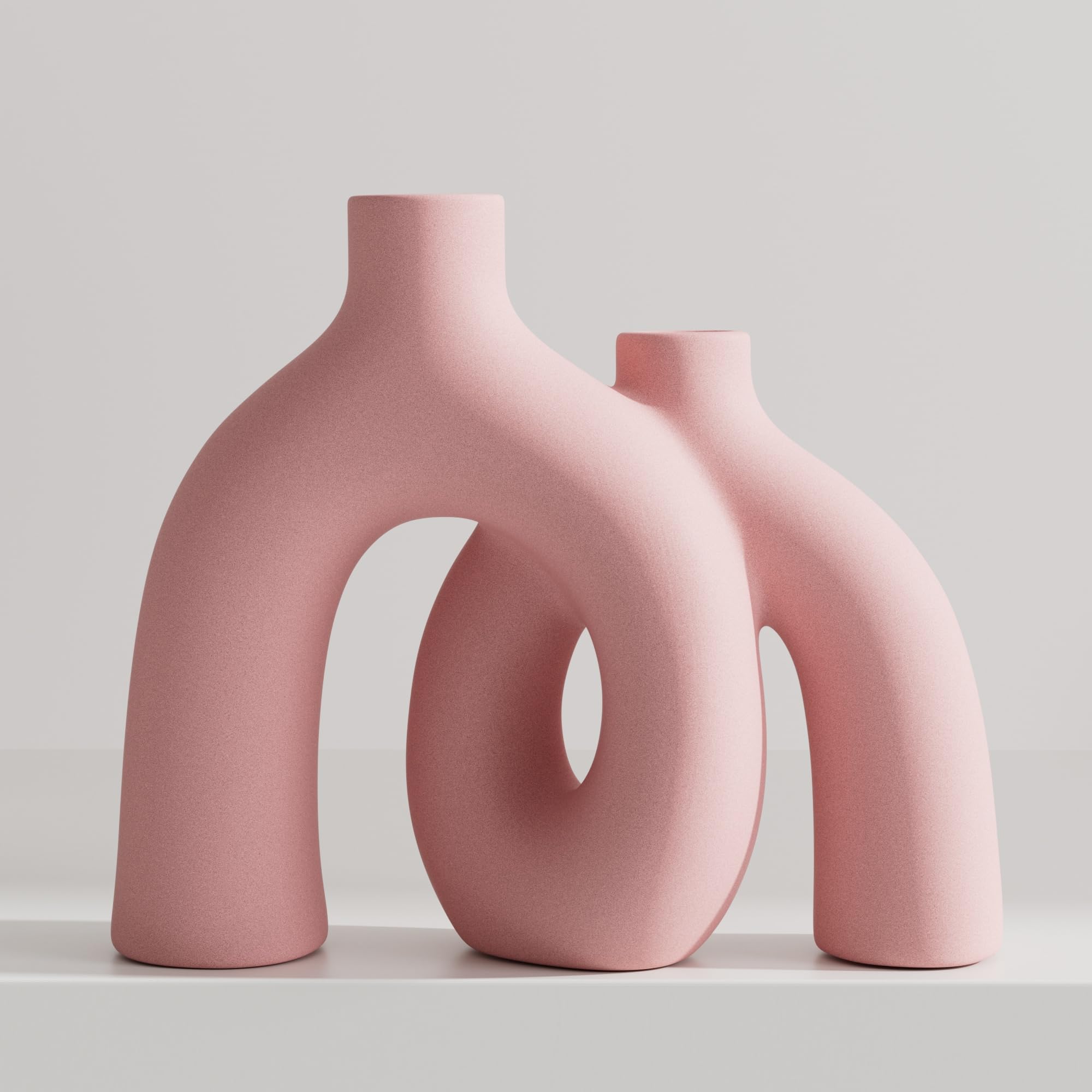 Hug Donut Decorative Vase Set - Modern Nordic Boho Style Vases Home Decor, Matte Ceramic Decorations for Living Room Shelf, Bookshelf Mantle Entryway Table or Console Décor (Cream White)