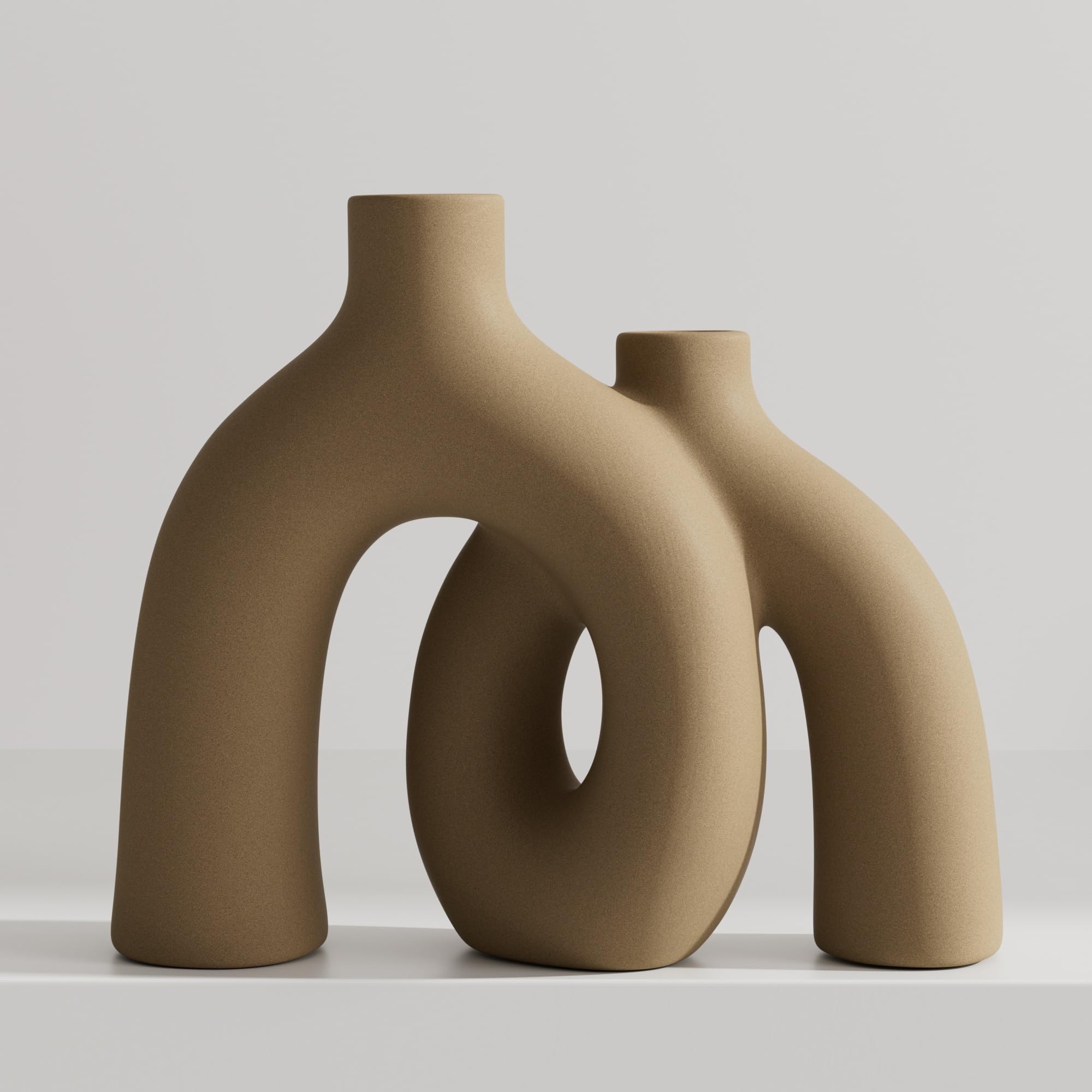 Hug Donut Decorative Vase Set - Modern Nordic Boho Style Vases Home Decor, Matte Ceramic Decorations for Living Room Shelf, Bookshelf Mantle Entryway Table or Console Décor (Cream White)