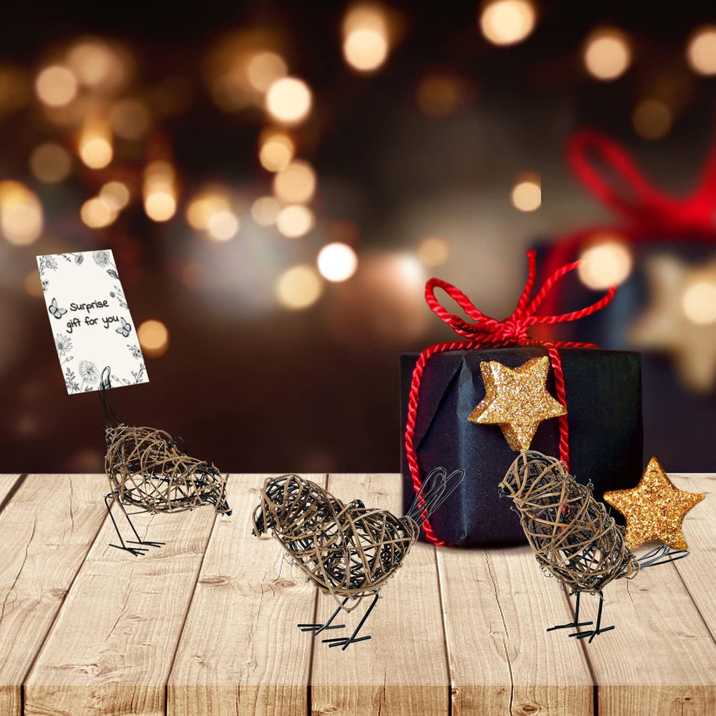 3PCS Bird Statue Farmhouse Decor Set - Christmas Ornament - Handwoven Natural Rattan Bird Figurines Table Decor, Multi-Pose Shelf & Mantel Accents