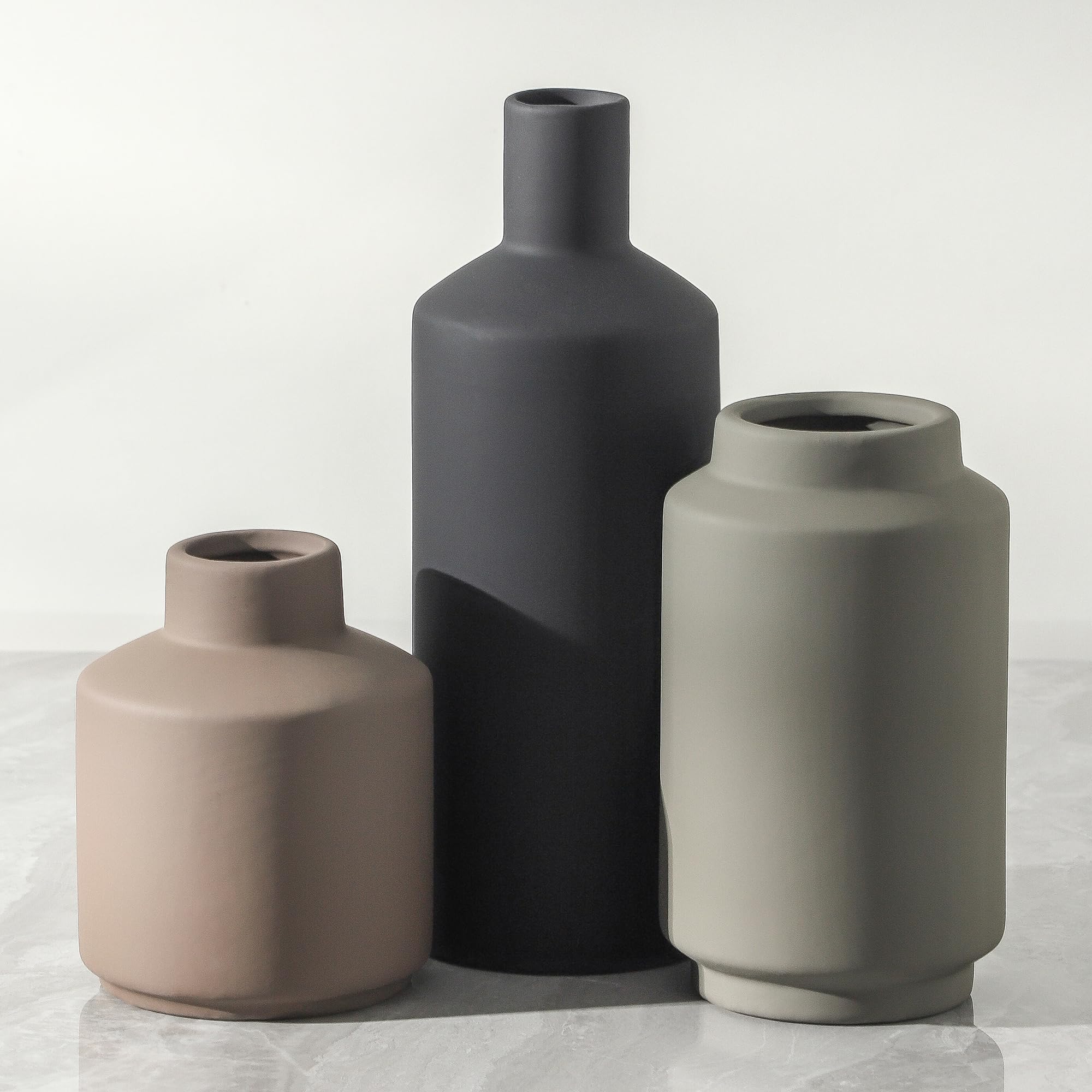 Ceramic Vase Set of 3, Modern Decorative Vases for Home Decor, Small Flower Pottery Vase Sets, Boho Farmhouse Rustic Vases for Living Room, Kitchen, Bedroom, Bathroom, Shelf, Table