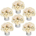Flower Table Centerpieces - Set of 6 Floral Arrangement Artificial Wedding Hydrangeas Floral Arrangement with Rustic Metal Vase for Bridal Tea Party Event Decorations - Champagne