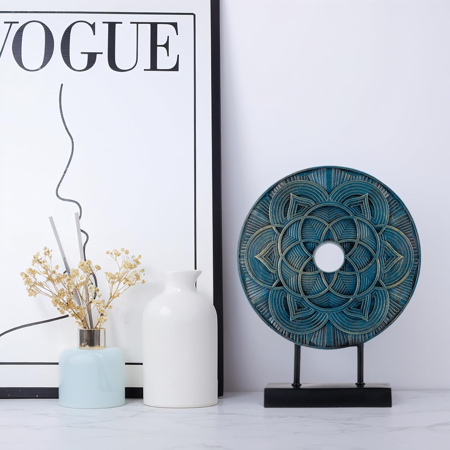 Modern Sculpture Decorative Objects Above Cabinet Decor Kitchen Elegant Home Decor Items Accents for Living Room Centrepieces, Console Table Decorations (Blue)