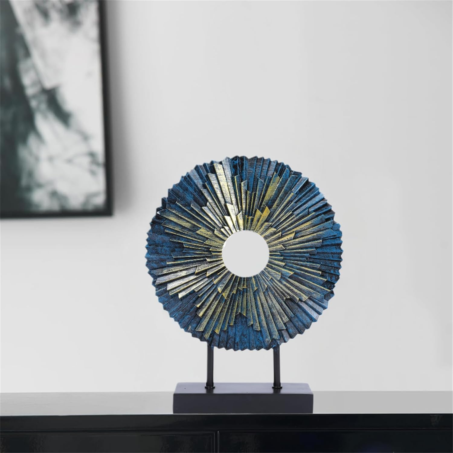 HODESumPure Gold Luxury Round Decorative Sculpture Statue Above Cabinet Home Decorations for Living Room Kitchen Fireplace Mantel Office Bookshelf Table Top Home Decor Accents (Blue)
