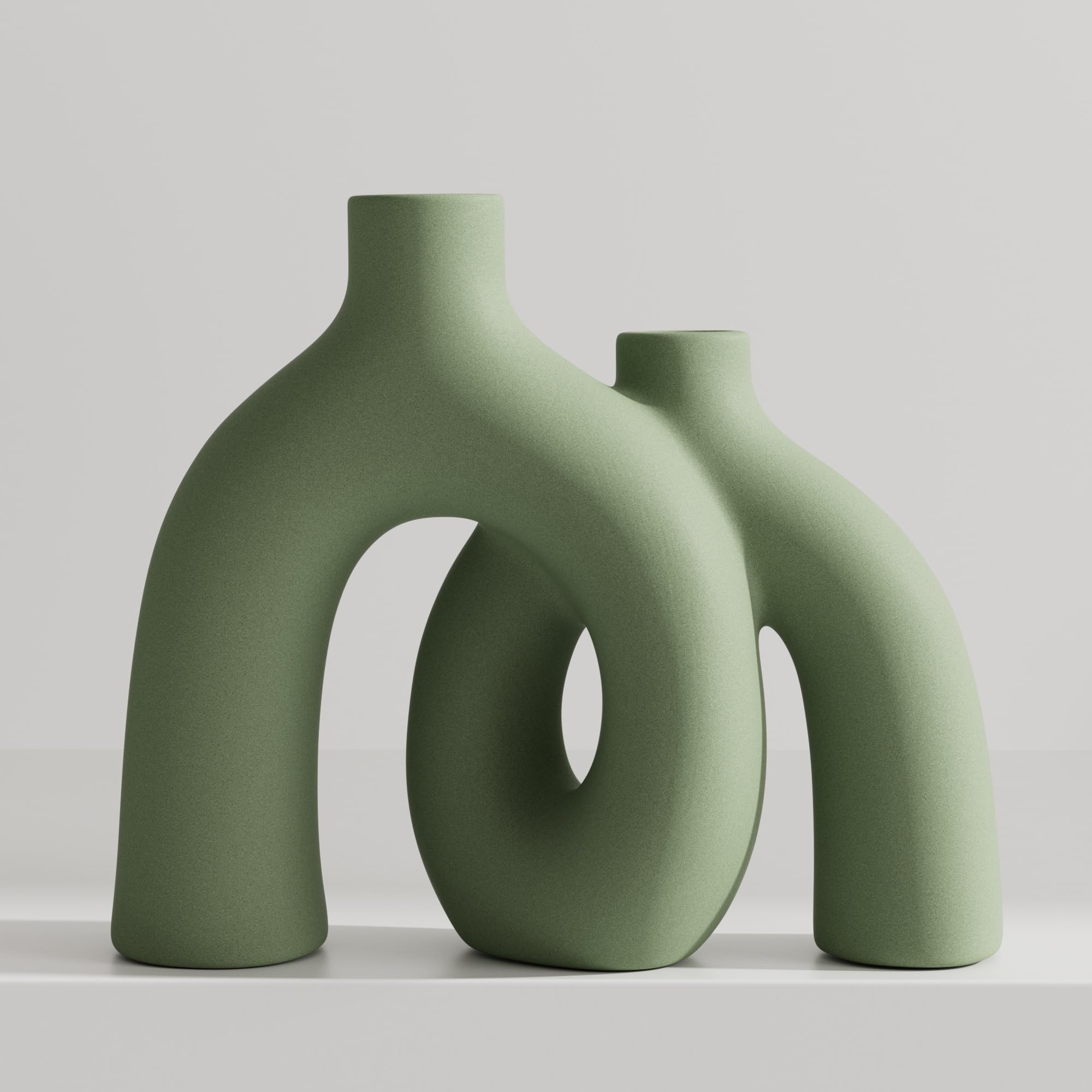 Hug Donut Decorative Vase Set - Modern Nordic Boho Style Vases Home Decor, Matte Ceramic Decorations for Living Room Shelf, Bookshelf Mantle Entryway Table or Console Décor (Cream White)