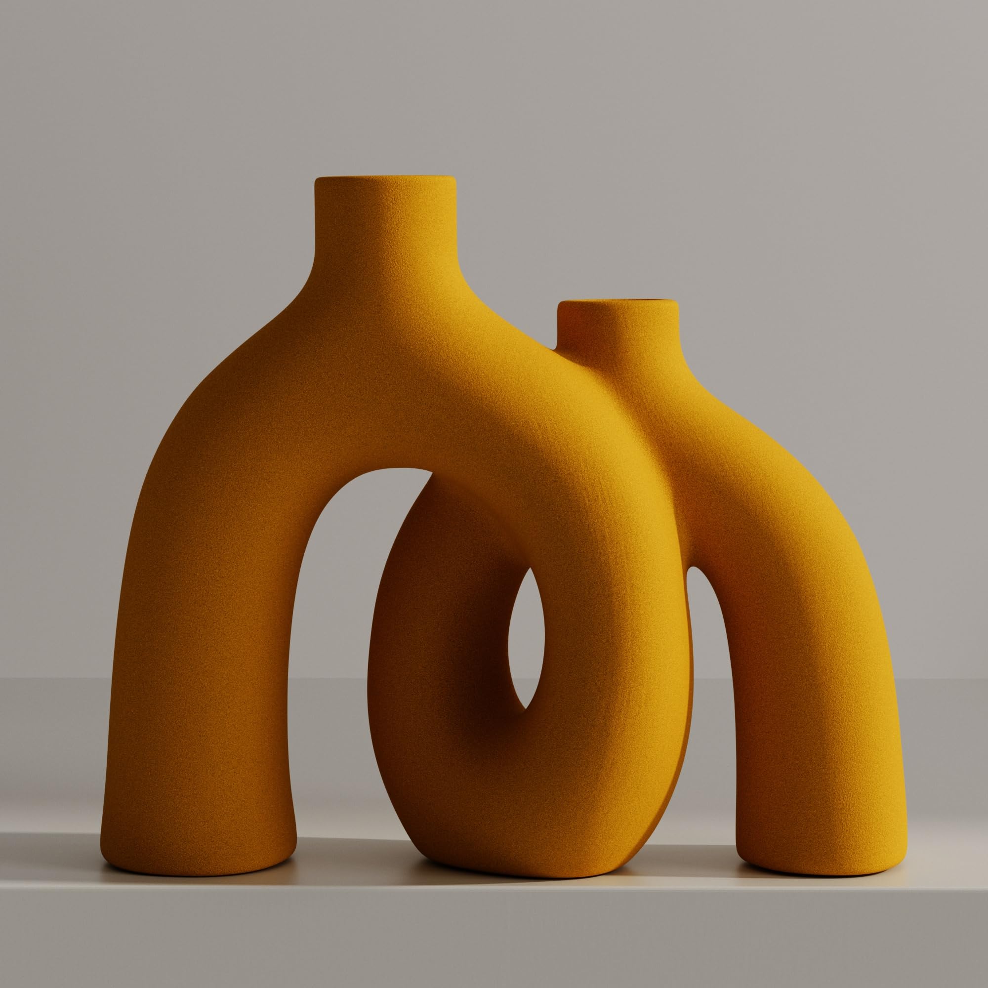 Hug Donut Decorative Vase Set - Modern Nordic Boho Style Vases Home Decor, Matte Ceramic Decorations for Living Room Shelf, Bookshelf Mantle Entryway Table or Console Décor (Cream White)