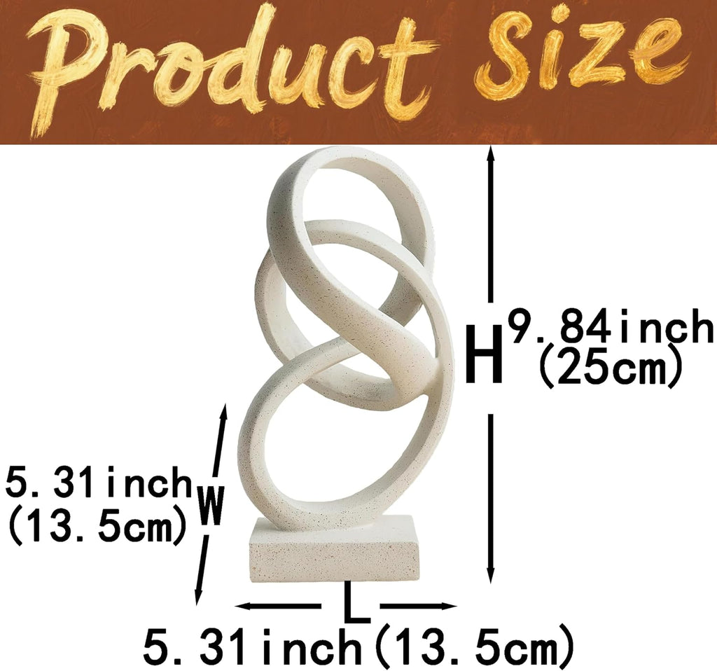 10" Modern Abstract Ribbon Decorative Sculpture, Knot Sculptures,Home Decor,Coffee Table Statues,Dining Living Room Desk Decor（White）