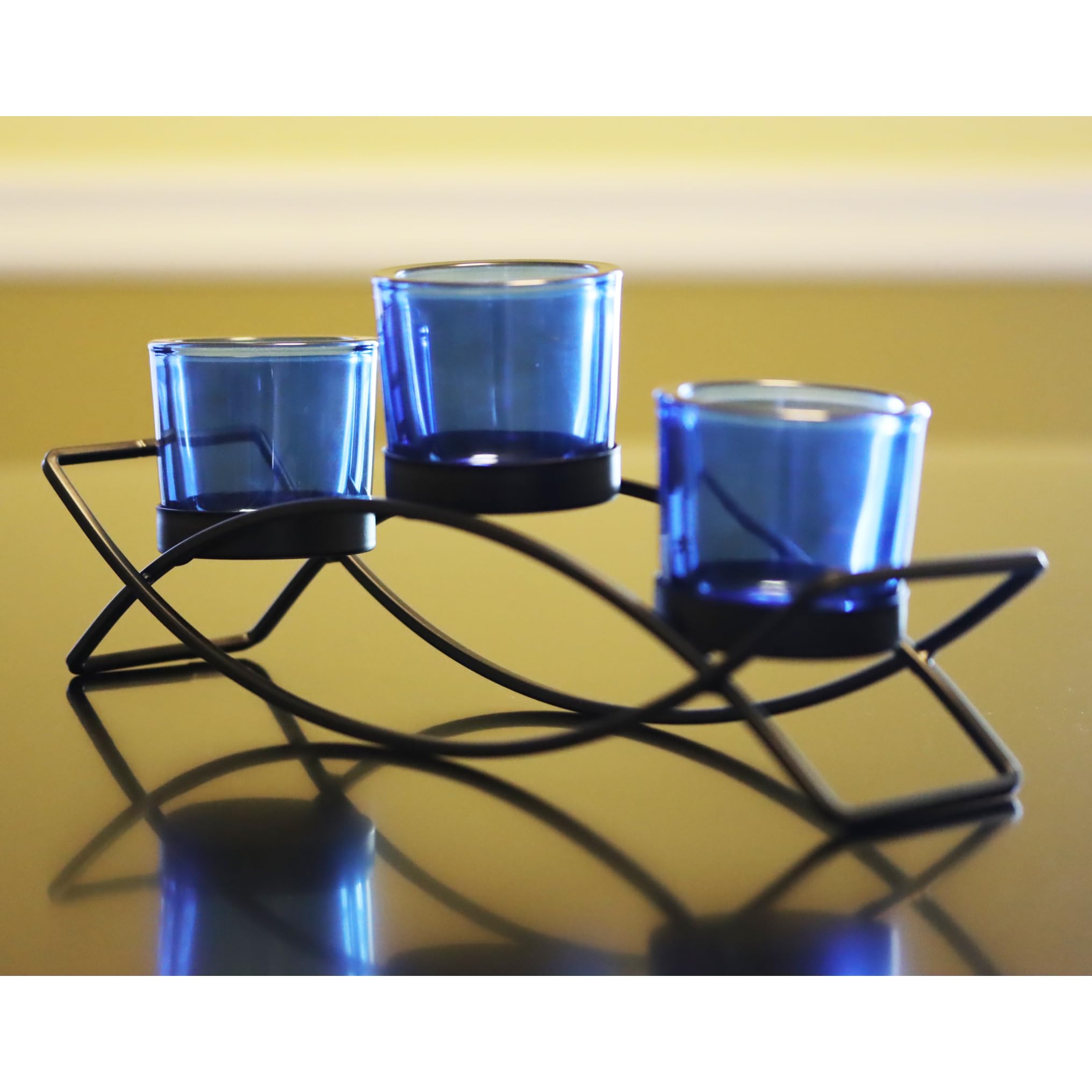 Seraphic Iron Arch Table Centerpiece Decorations Tealight Votive Candle Holder for Weddings, Patio, Kitchen, Dining Room, and Coffee Tables, Black, Clear Chunky 5 Cups