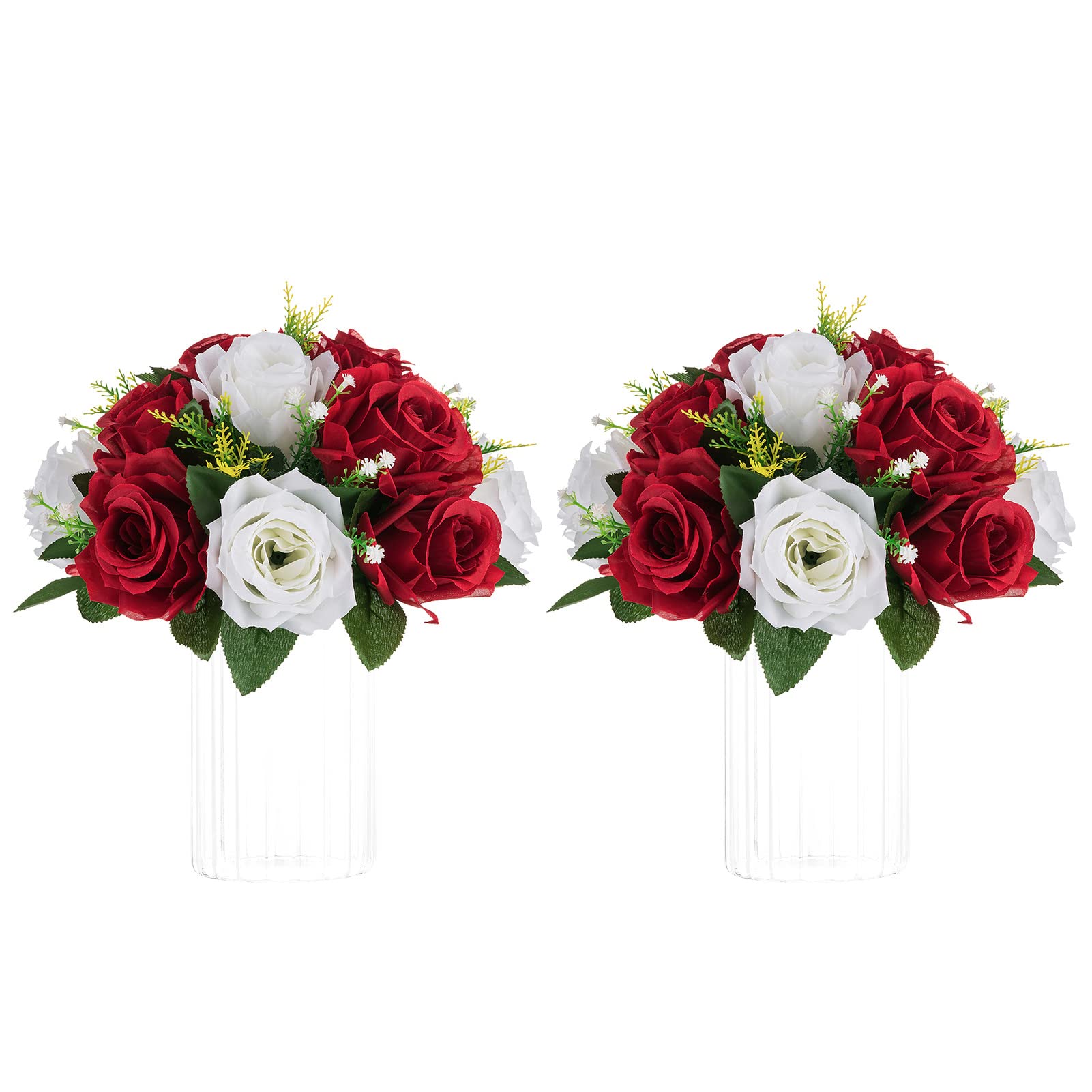 Nuptio Artificial Flower Centrepieces for Tables - 6 Pcs Burgundy & Dusty Rose & Creamy White Fake Flowers Roses Balls 9.5in Diam - Silk Faux Rose Arrangement for Wedding Party Centerpiece Table Decor
