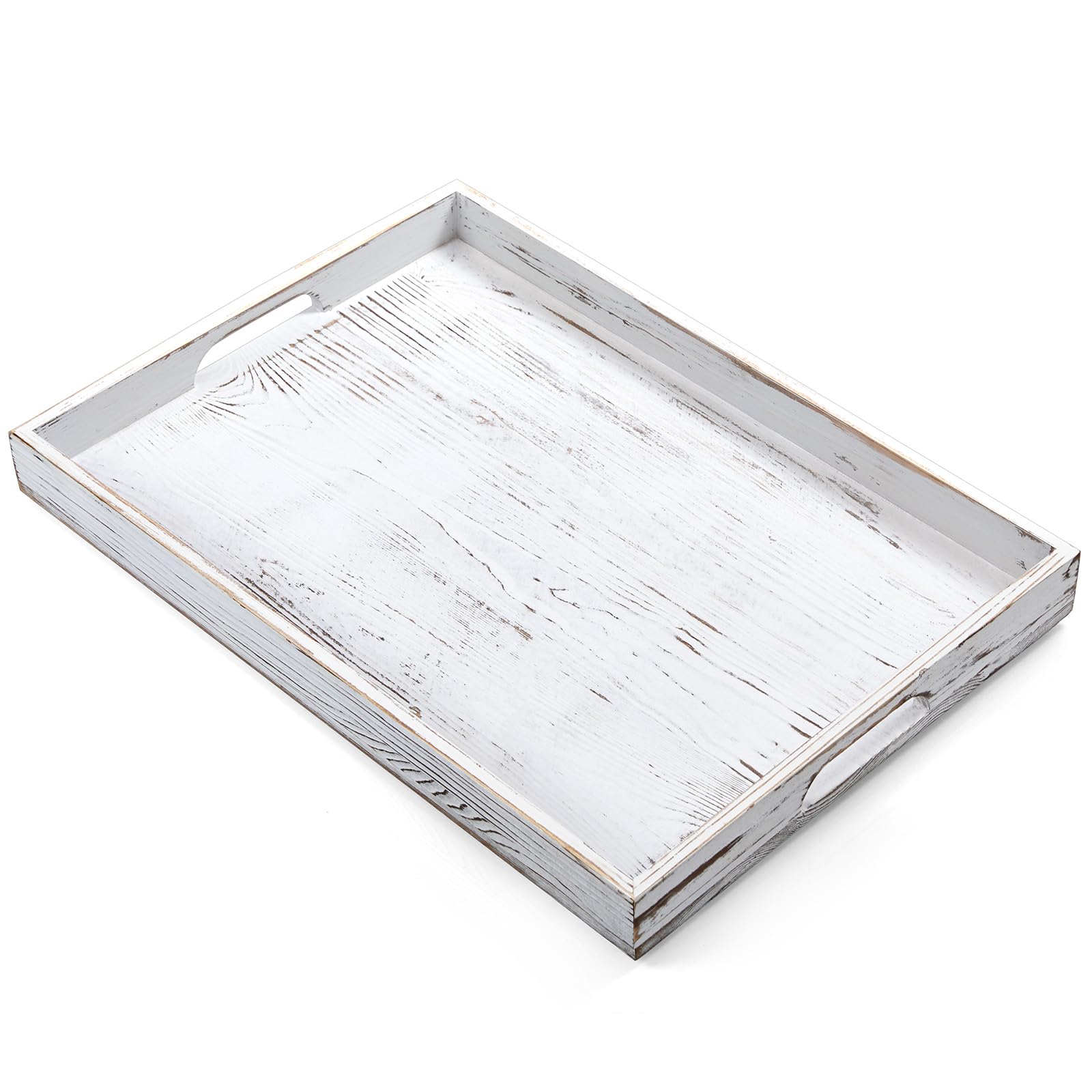 17 Inch Acacia Wood Serving Tray with Handles - Large Wooden Tray for Ottoman, Breakfast in Bed, Dinner, Coffee Table - Decorative Rectangular Tray for Living Room Bedroom Entryway and Kitchen