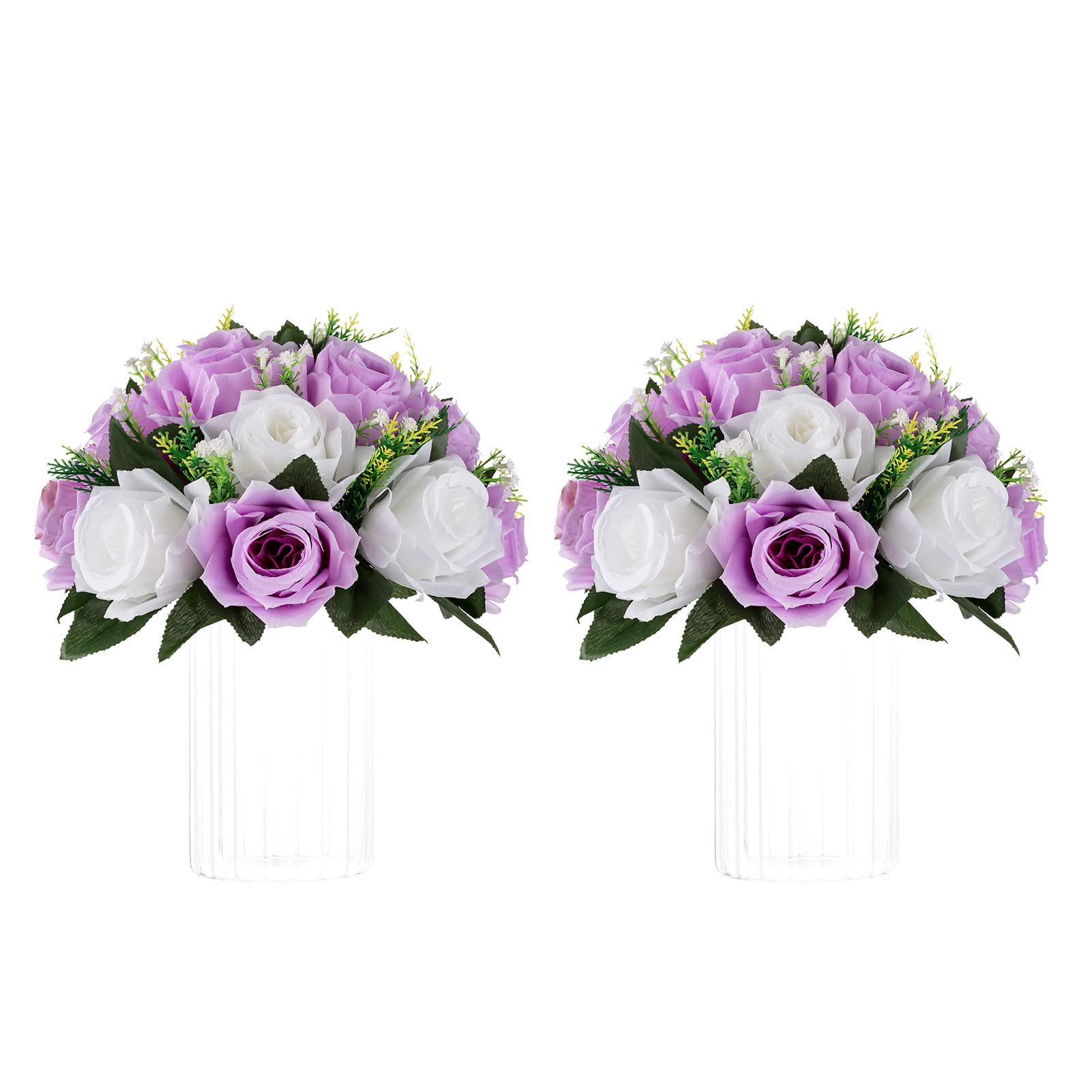 Nuptio Artificial Flower Centrepieces for Tables - 6 Pcs Burgundy & Dusty Rose & Creamy White Fake Flowers Roses Balls 9.5in Diam - Silk Faux Rose Arrangement for Wedding Party Centerpiece Table Decor