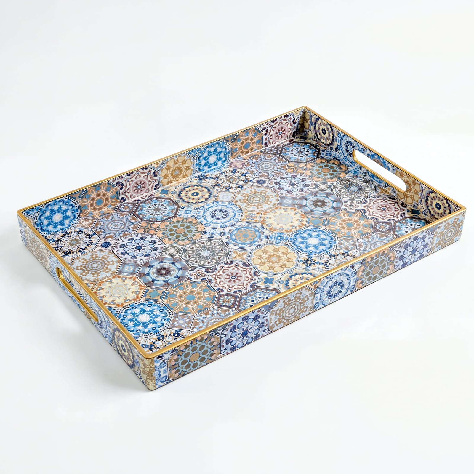 Coffee Table Trays for Living Room Serving Tray with Handles, Modern Large Tray for Ottoman Coffee Table