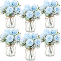 Zeyune 12 Sets Mason Jar Centerpiece Table Decorations, Artificial Peony Baby's Breath Flower Bouquets, Faux Flowers with Vase, Rustic Decor Gifts for Home, Wedding, Holiday (White)