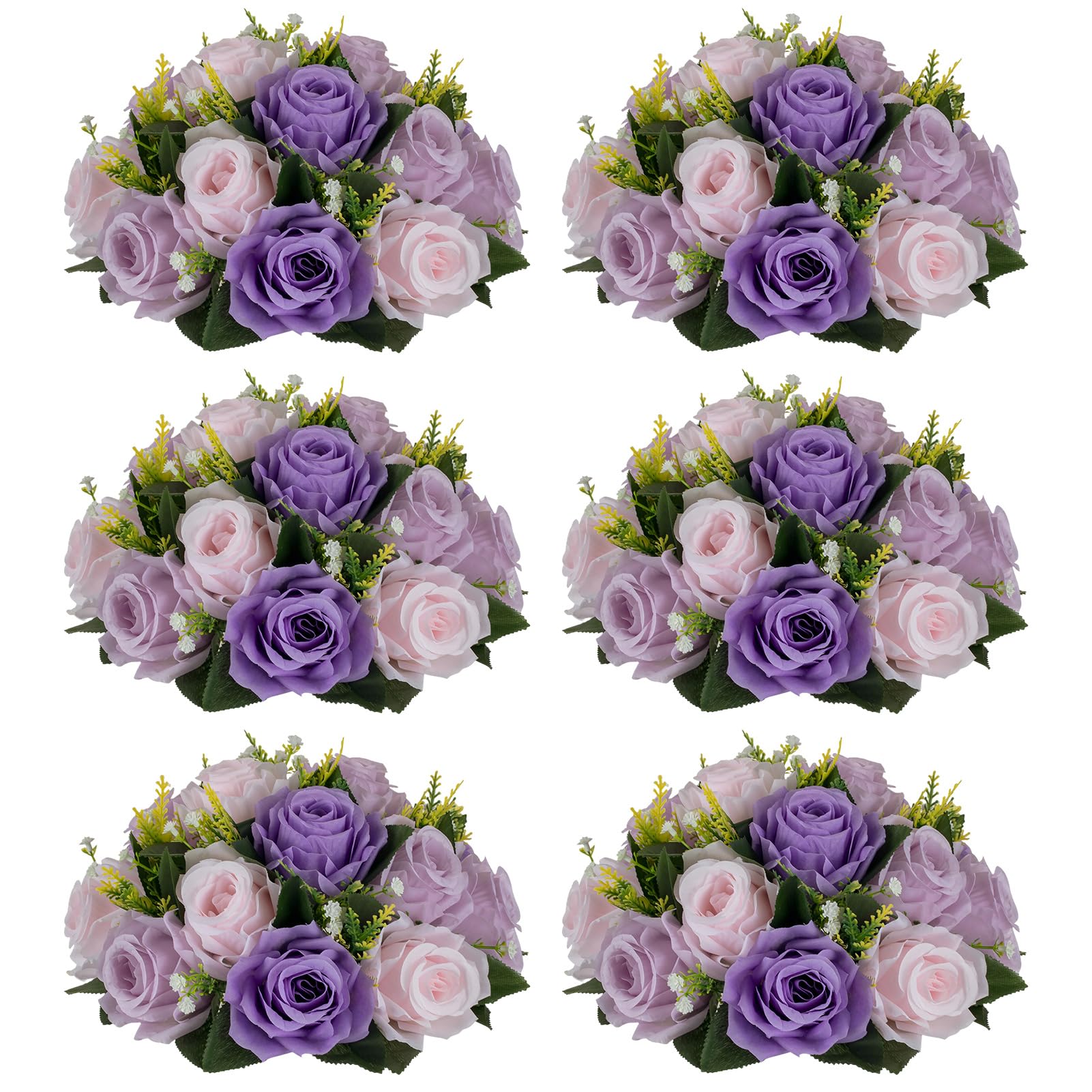 Nuptio Artificial Flower Centrepieces for Tables - 6 Pcs Burgundy & Dusty Rose & Creamy White Fake Flowers Roses Balls 9.5in Diam - Silk Faux Rose Arrangement for Wedding Party Centerpiece Table Decor