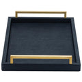 Large Ottoman Tray for Coffee Table,Square Shagreen Leather Decorative Tray with Gold Handles for Living Room Decor