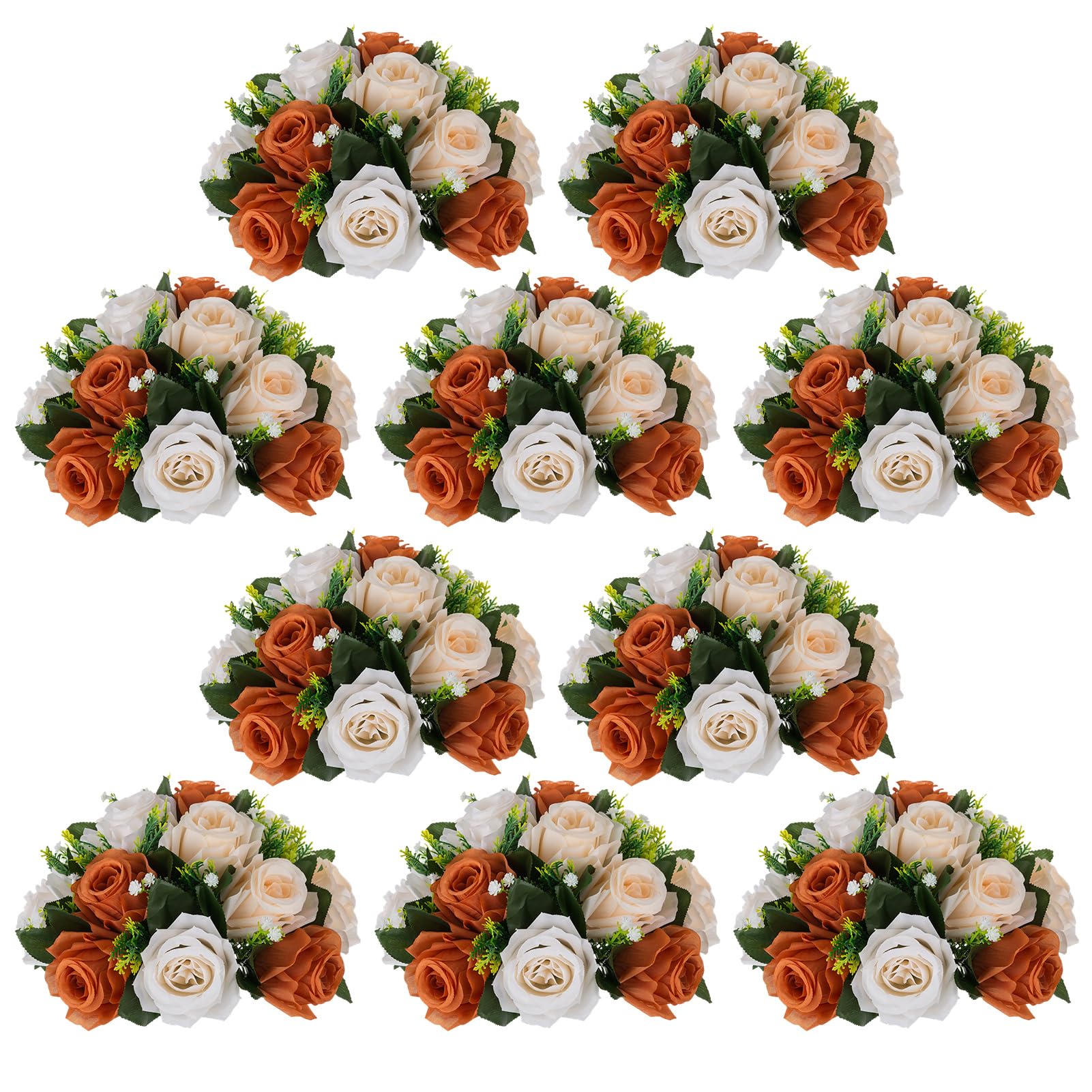 Nuptio Artificial Flower Centrepieces for Tables - 6 Pcs Burgundy & Dusty Rose & Creamy White Fake Flowers Roses Balls 9.5in Diam - Silk Faux Rose Arrangement for Wedding Party Centerpiece Table Decor