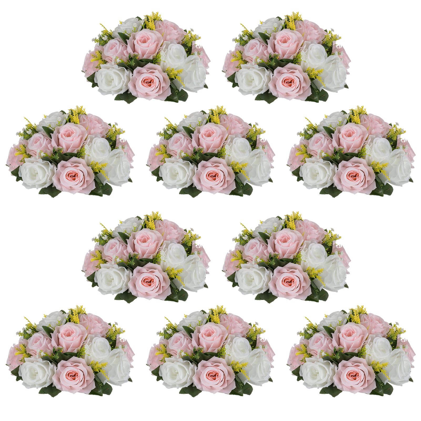 Nuptio Artificial Flower Centrepieces for Tables - 6 Pcs Burgundy & Dusty Rose & Creamy White Fake Flowers Roses Balls 9.5in Diam - Silk Faux Rose Arrangement for Wedding Party Centerpiece Table Decor