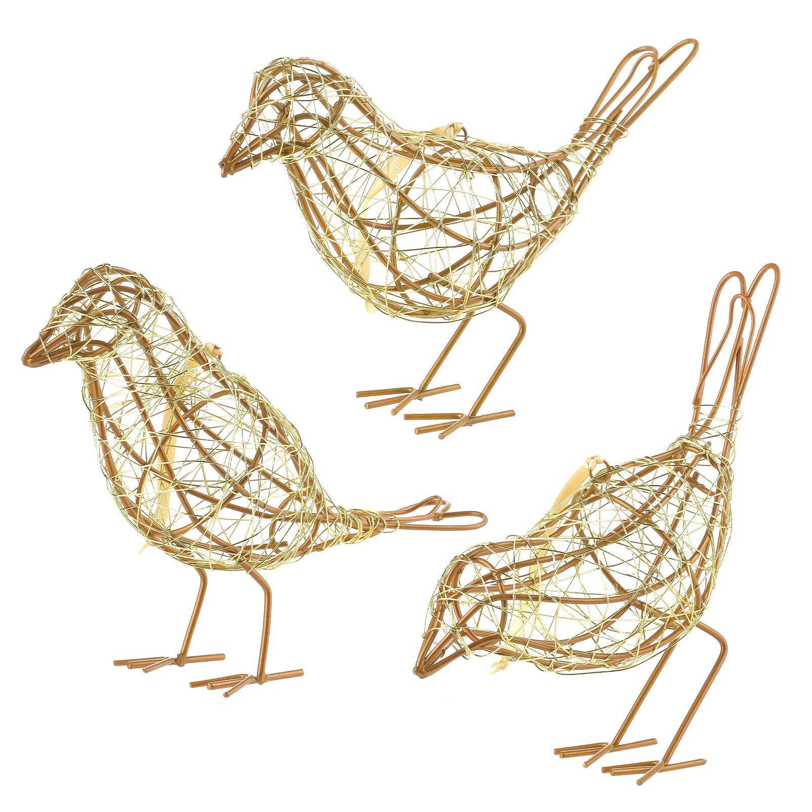 3PCS Bird Statue Farmhouse Decor Set - Christmas Ornament - Handwoven Natural Rattan Bird Figurines Table Decor, Multi-Pose Shelf & Mantel Accents