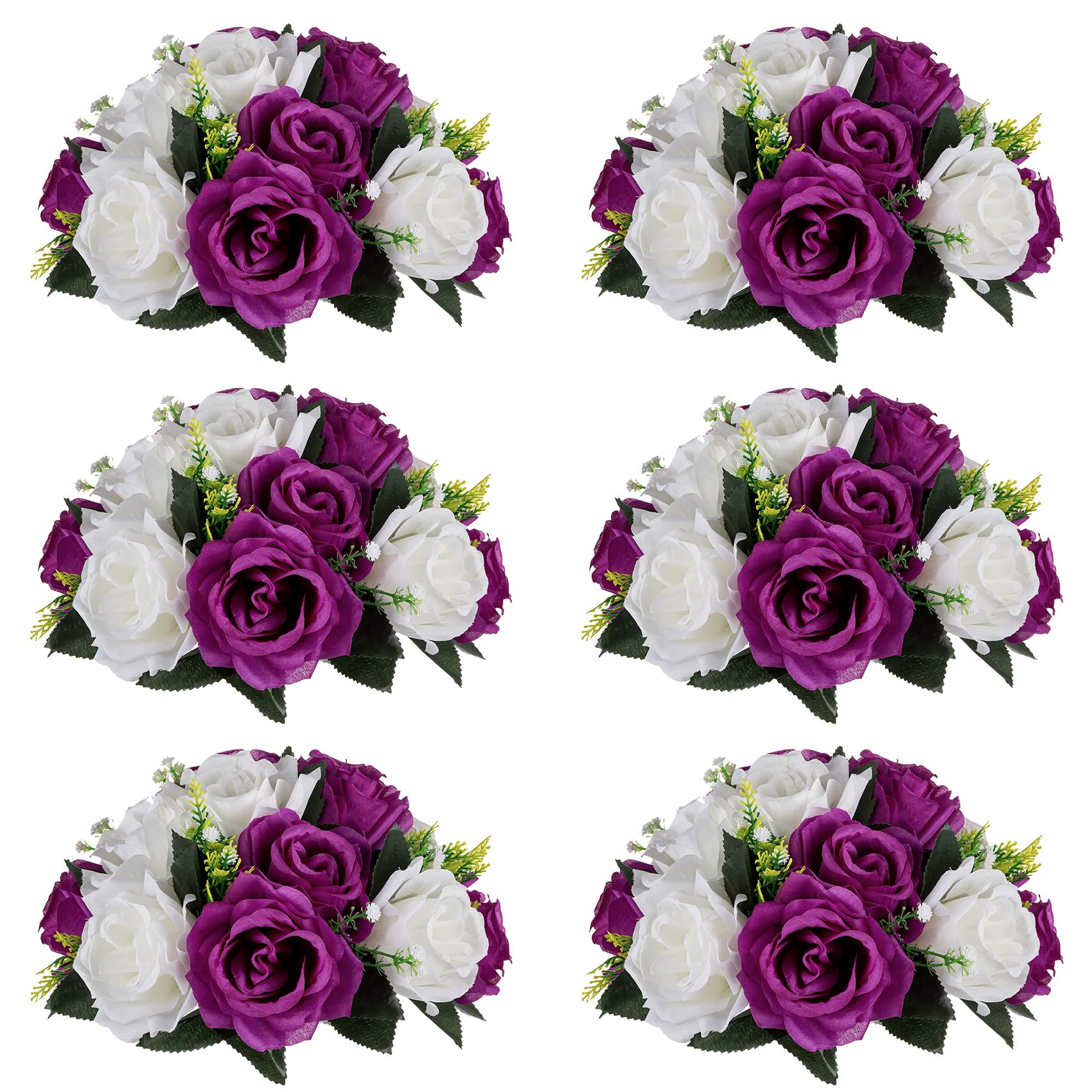 Nuptio Artificial Flower Centrepieces for Tables - 6 Pcs Burgundy & Dusty Rose & Creamy White Fake Flowers Roses Balls 9.5in Diam - Silk Faux Rose Arrangement for Wedding Party Centerpiece Table Decor