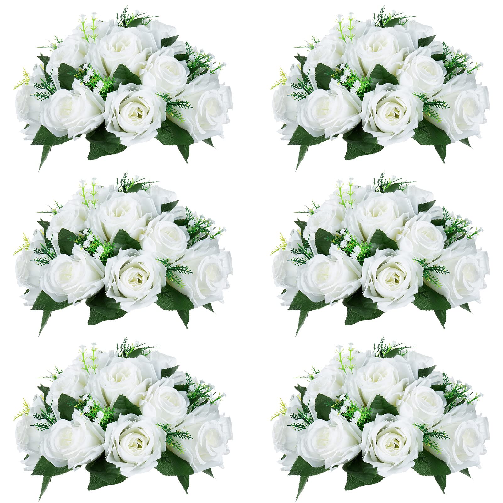 Nuptio Artificial Flower Centrepieces for Tables - 6 Pcs Burgundy & Dusty Rose & Creamy White Fake Flowers Roses Balls 9.5in Diam - Silk Faux Rose Arrangement for Wedding Party Centerpiece Table Decor