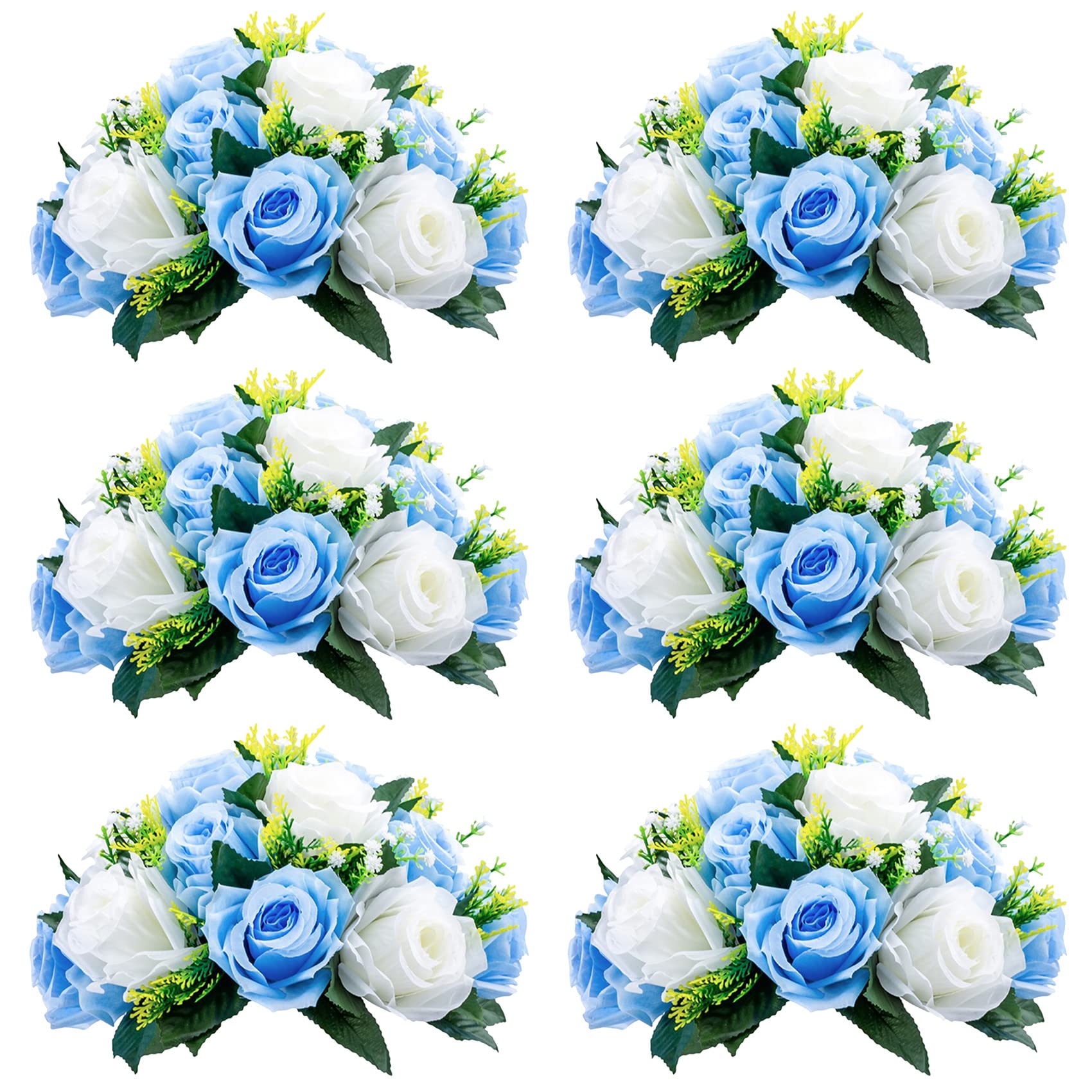 Nuptio Artificial Flower Centrepieces for Tables - 6 Pcs Burgundy & Dusty Rose & Creamy White Fake Flowers Roses Balls 9.5in Diam - Silk Faux Rose Arrangement for Wedding Party Centerpiece Table Decor