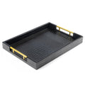 17" x 12" Wood Serving Tray with Gold Polished Metal Handles, Home Decorative Wooden Rectangle Ottoman Leather Decor Platter Bathroom Vanity Tray for All Occasions White