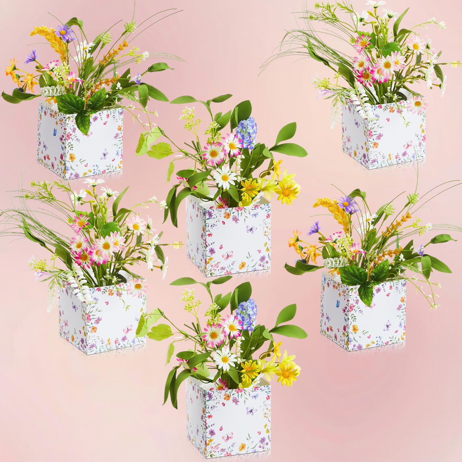 Giegxin 12 Sets Wildflower Table Centerpieces Artificial Spring Wildflower with Flower Paper Boxes Spring Flower Theme Party Supplies for Wedding Birthday Baby Shower Tea Party Decorations