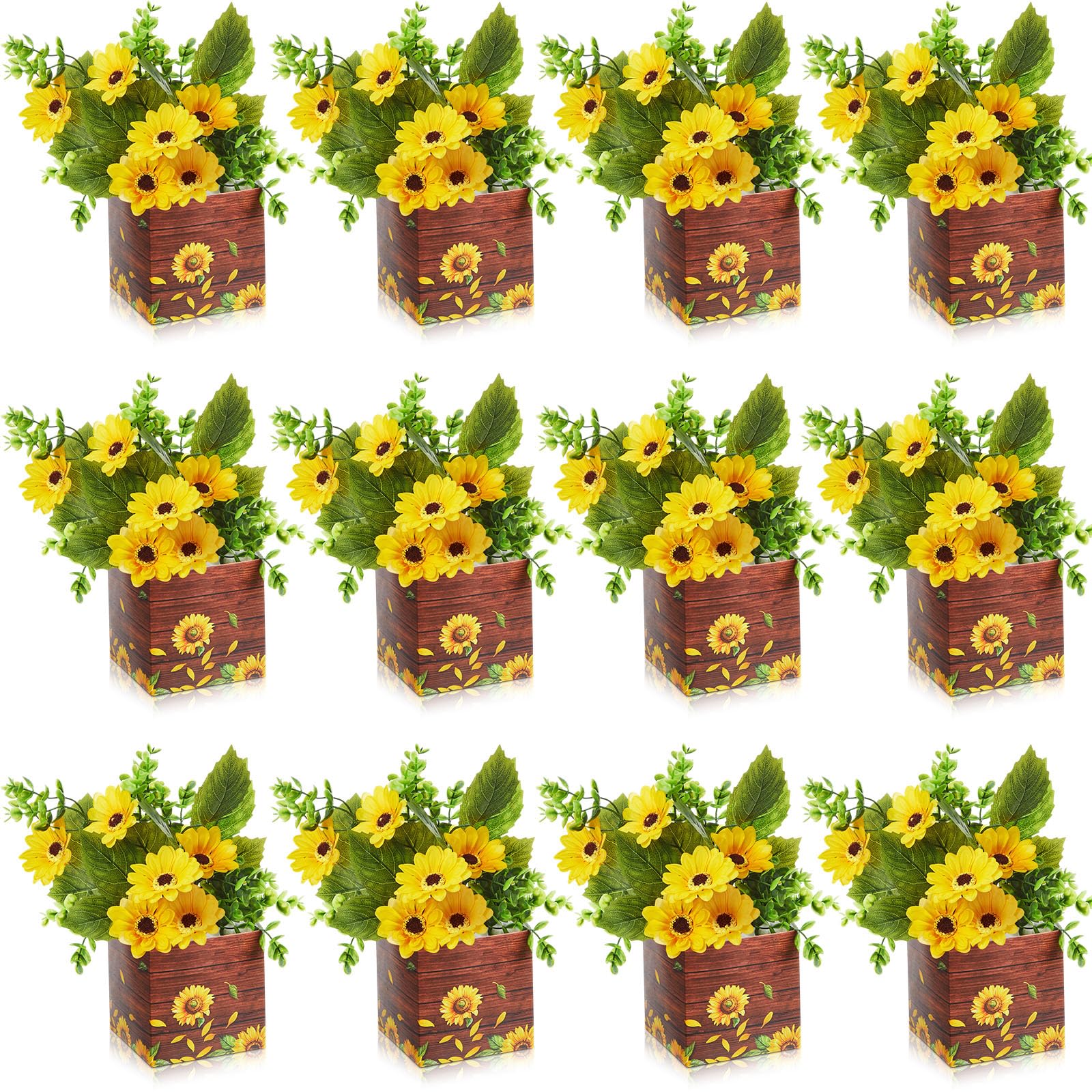 Giegxin 12 Sets Wildflower Table Centerpieces Artificial Spring Wildflower with Flower Paper Boxes Spring Flower Theme Party Supplies for Wedding Birthday Baby Shower Tea Party Decorations