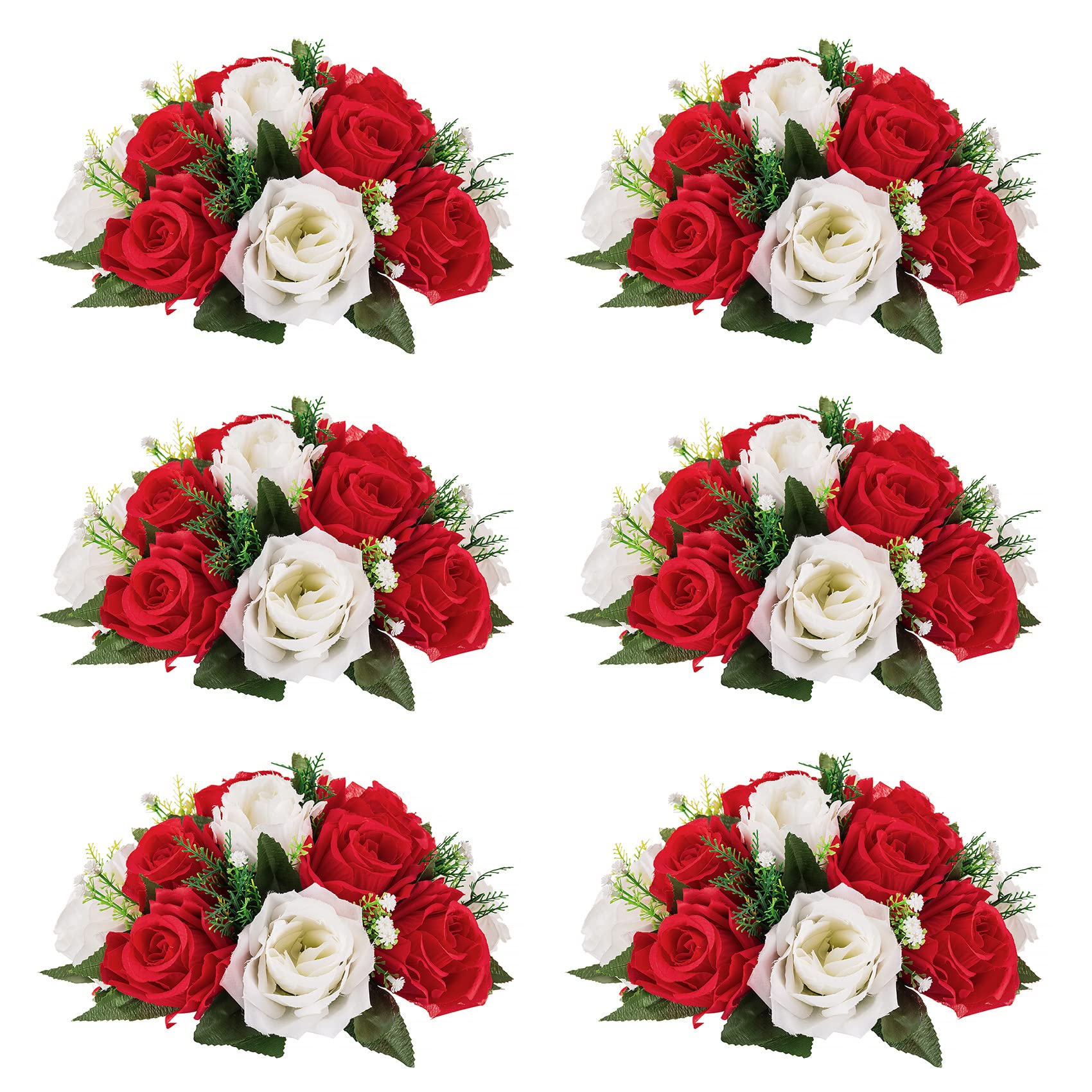 Nuptio Artificial Flower Centrepieces for Tables - 6 Pcs Burgundy & Dusty Rose & Creamy White Fake Flowers Roses Balls 9.5in Diam - Silk Faux Rose Arrangement for Wedding Party Centerpiece Table Decor