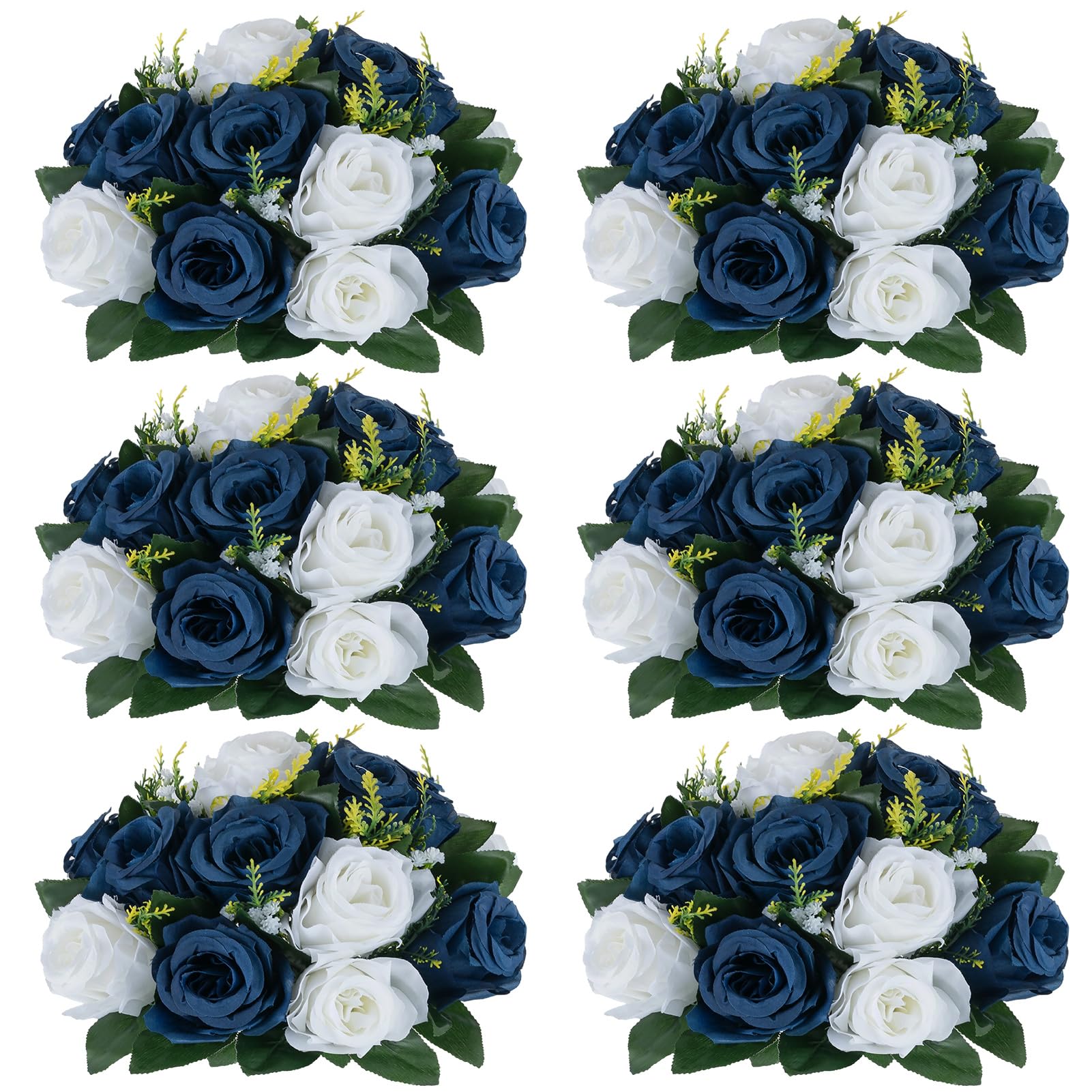 Nuptio Artificial Flower Centrepieces for Tables - 6 Pcs Burgundy & Dusty Rose & Creamy White Fake Flowers Roses Balls 9.5in Diam - Silk Faux Rose Arrangement for Wedding Party Centerpiece Table Decor