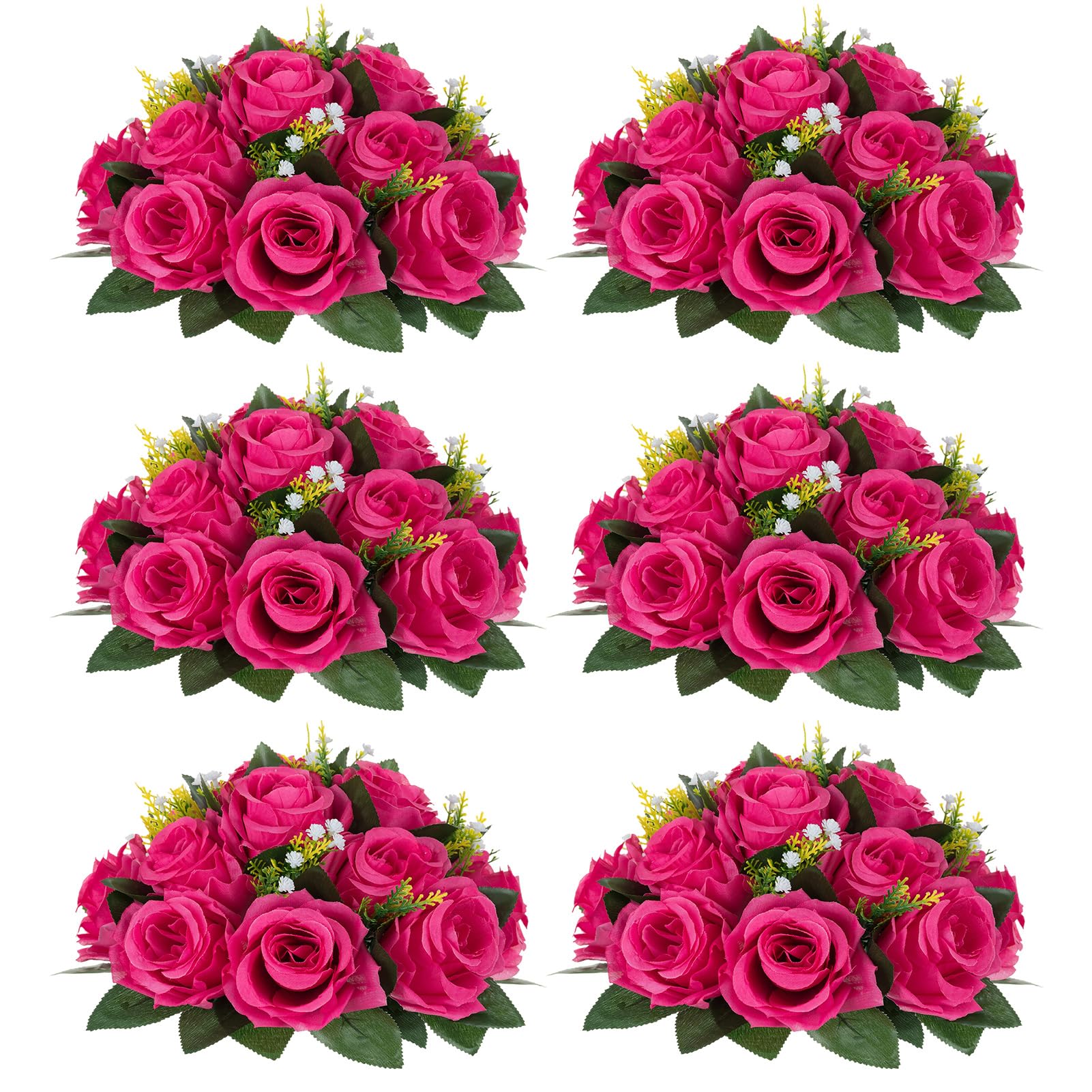 Nuptio Artificial Flower Centrepieces for Tables - 6 Pcs Burgundy & Dusty Rose & Creamy White Fake Flowers Roses Balls 9.5in Diam - Silk Faux Rose Arrangement for Wedding Party Centerpiece Table Decor