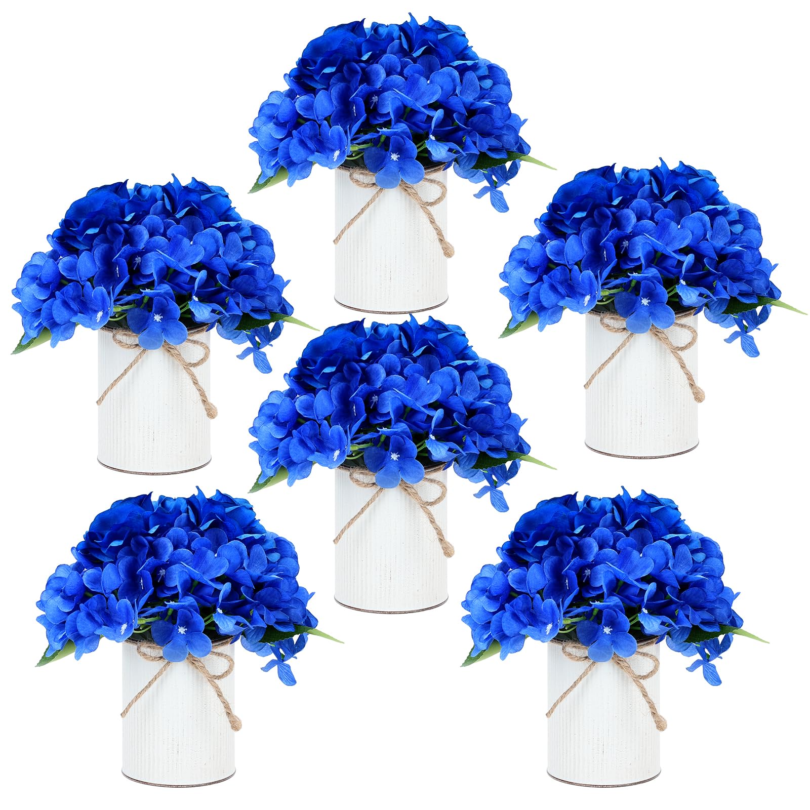 Flower Table Centerpieces - Set of 6 Floral Arrangement Artificial Wedding Hydrangeas Floral Arrangement with Rustic Metal Vase for Bridal Tea Party Event Decorations - Champagne