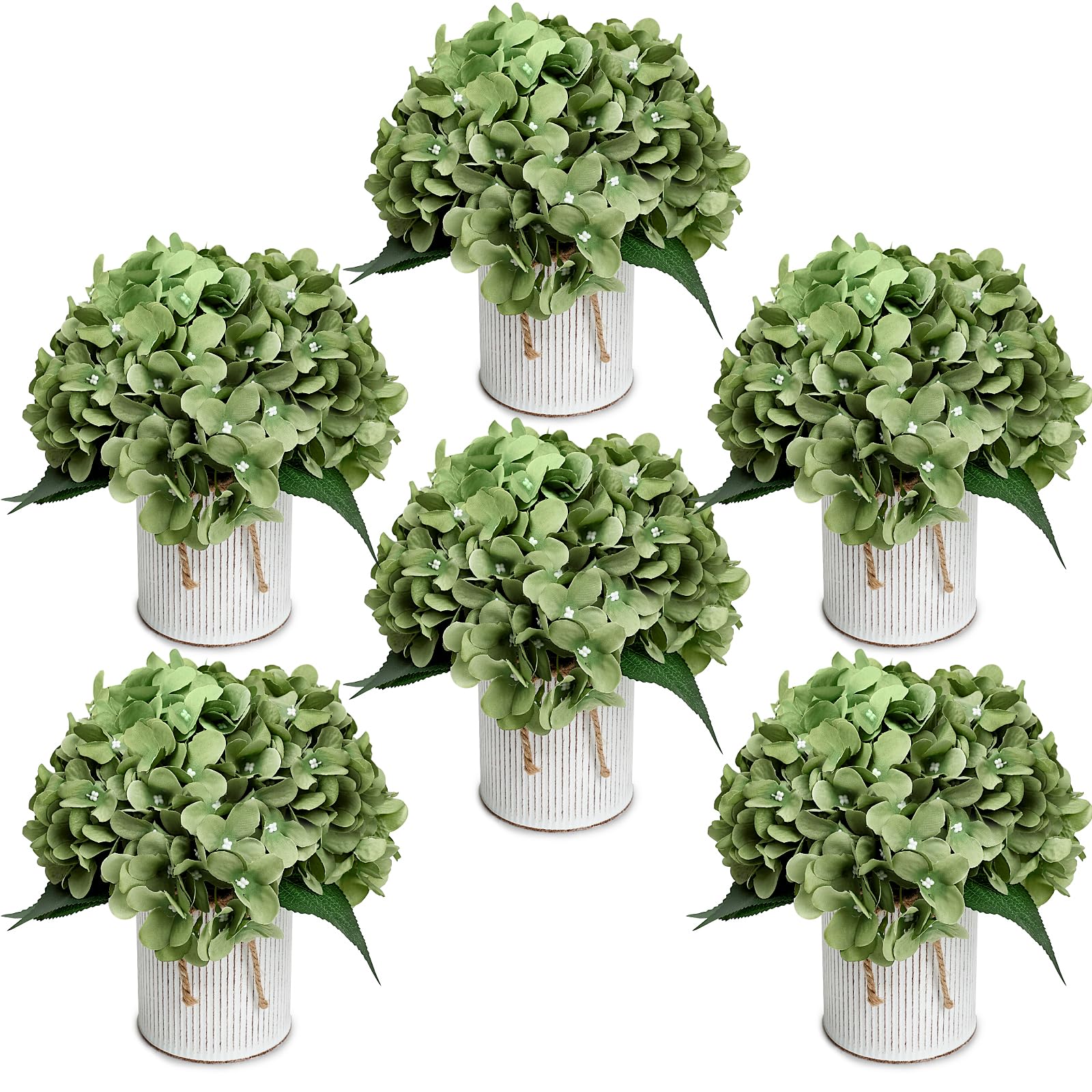 Flower Table Centerpieces - Set of 6 Floral Arrangement Artificial Wedding Hydrangeas Floral Arrangement with Rustic Metal Vase for Bridal Tea Party Event Decorations - Deep Pink