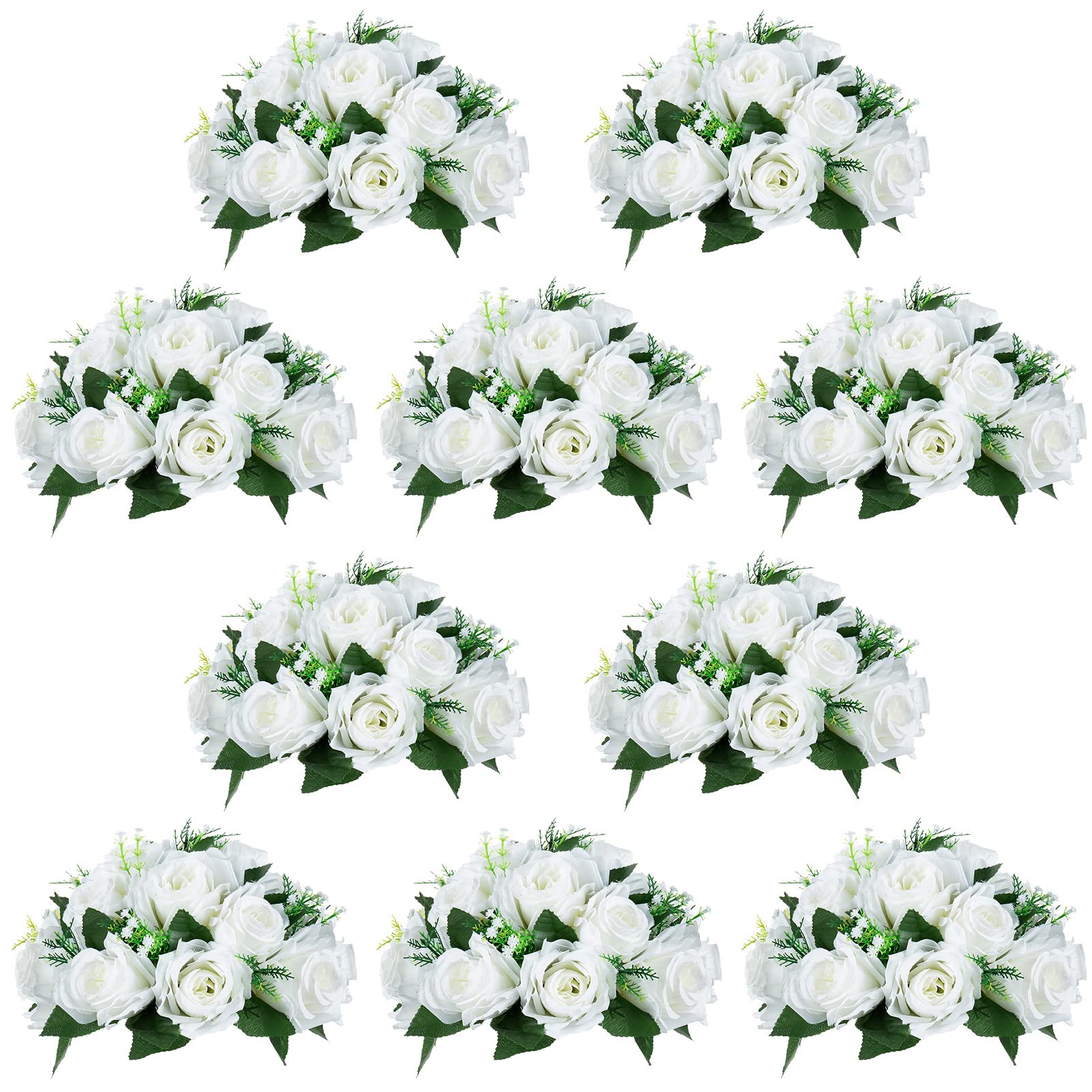 Nuptio Artificial Flower Centrepieces for Tables - 6 Pcs Burgundy & Dusty Rose & Creamy White Fake Flowers Roses Balls 9.5in Diam - Silk Faux Rose Arrangement for Wedding Party Centerpiece Table Decor